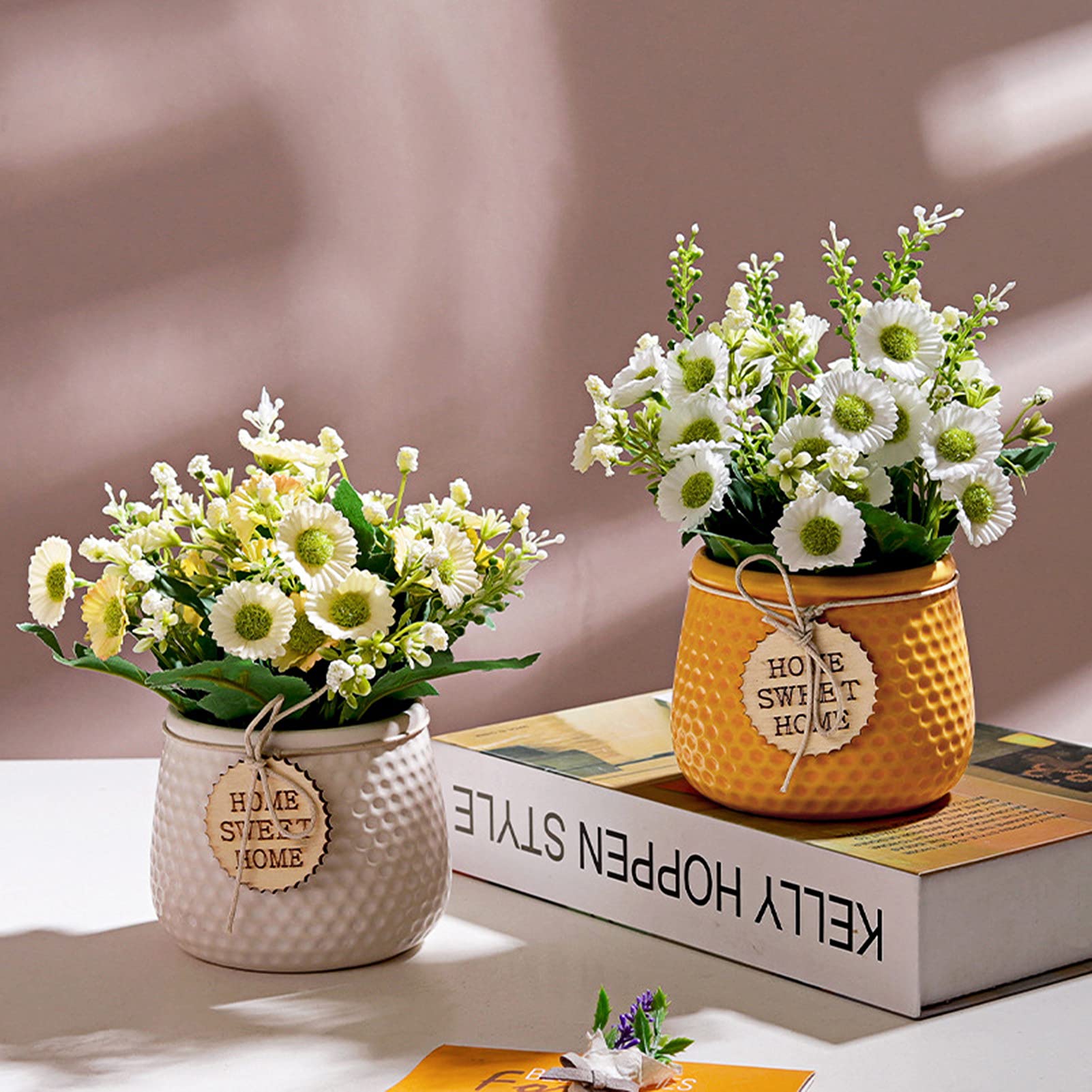 Artificial Flower Bonsai - Realistic PVC Simulation Plants in Ceramic Vase, Faux Flowers Bouquets for Wedding, Party, Home & Office Decor - White (Perfect for Centerpieces, Table Decorations and Gift Giving)