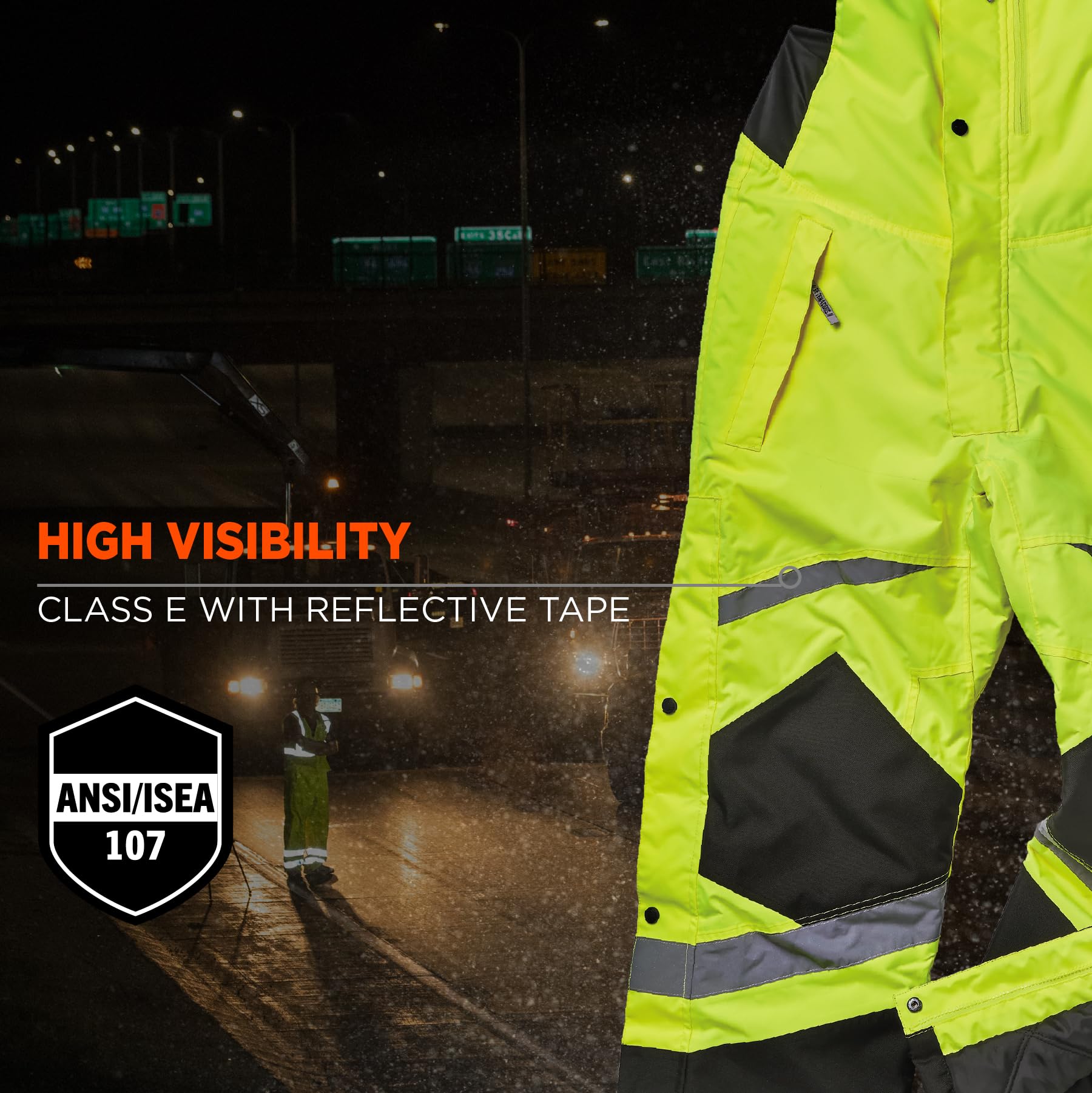 Ergodyne GloWear 8928 High Visibility Insulated Thermal Bib Overalls - Weather-Resistant Workwear for Cold Outdoor Jobs & Construction Safety