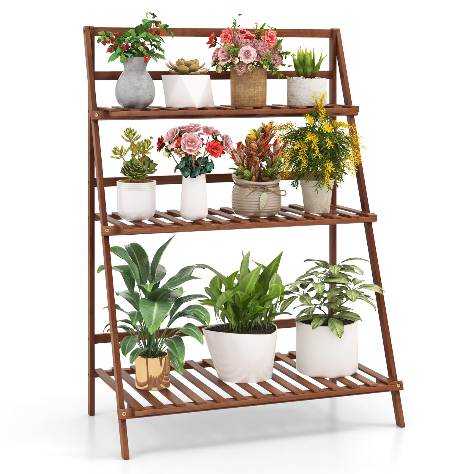 Foldable Bamboo Ladder Shelf - 5-Tier Multifunctional Storage Rack for Plants, Books & Decor | Space-Saving Organizer for Home, Office, Bedroom & Garden | Sturdy Display Stand for Indoor & Outdoor Use