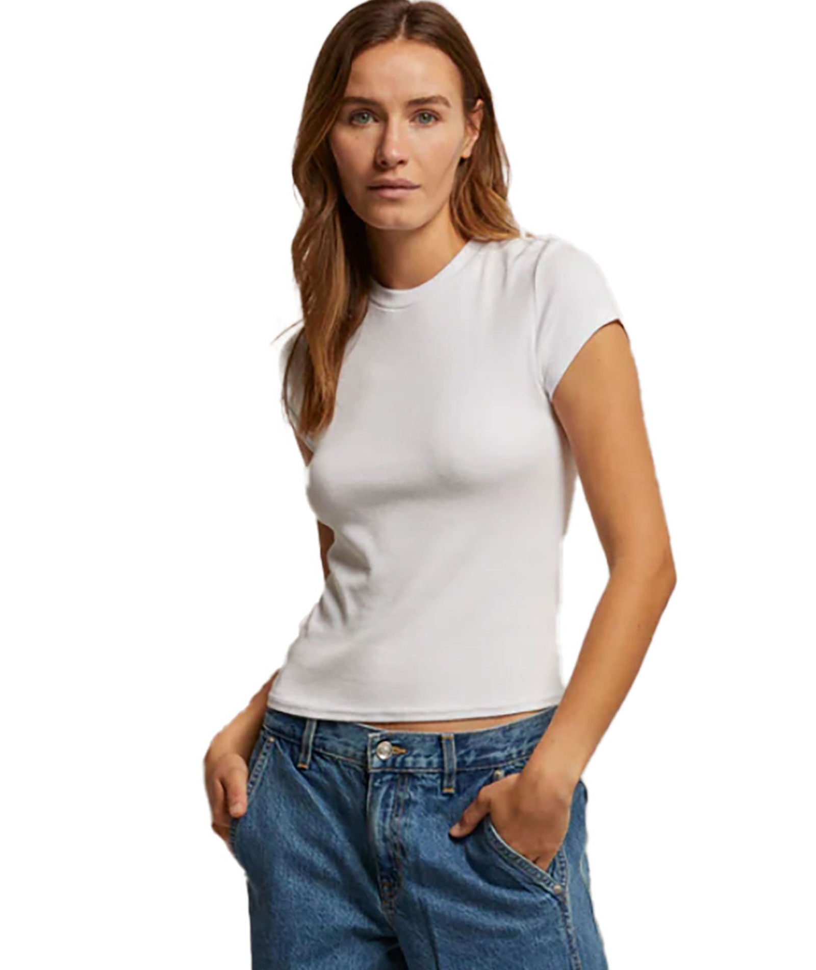Women's Perfect White Ribbed Baby Tee - Soft Cotton Short Sleeve Shirt for Casual Wear, Layering & Everyday Outfits
