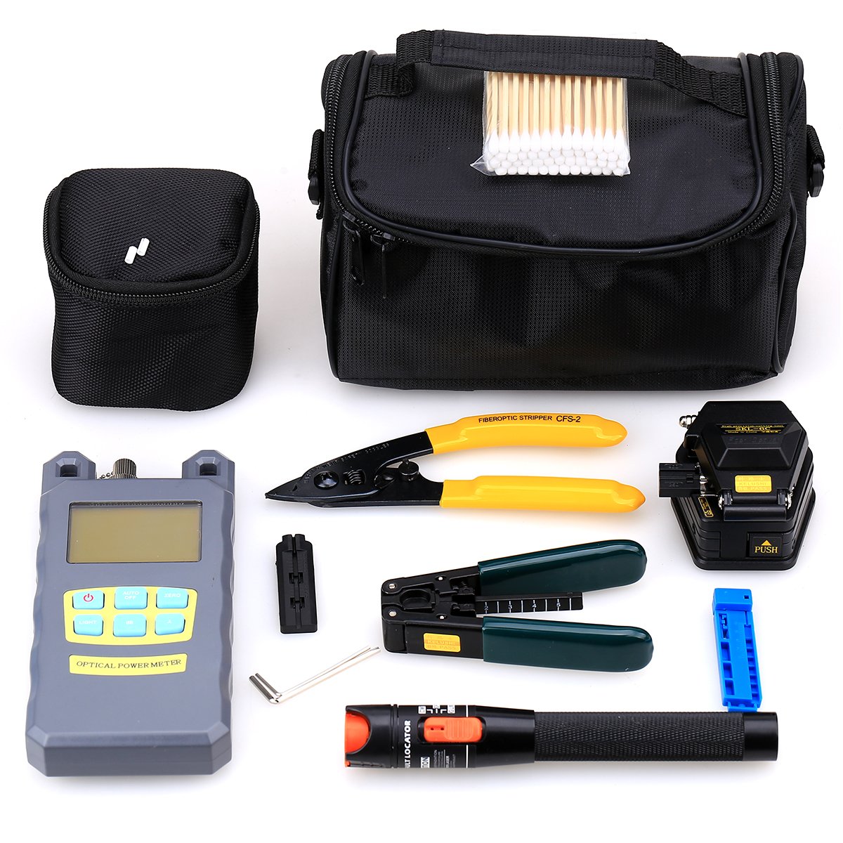 19-in-1 Fiber Optic Tool Kit with 6C Cleaver, Power Meter & Cable Tester - Professional Fiber Welding, Stripping & Testing Tools for Network Installation & Maintenance