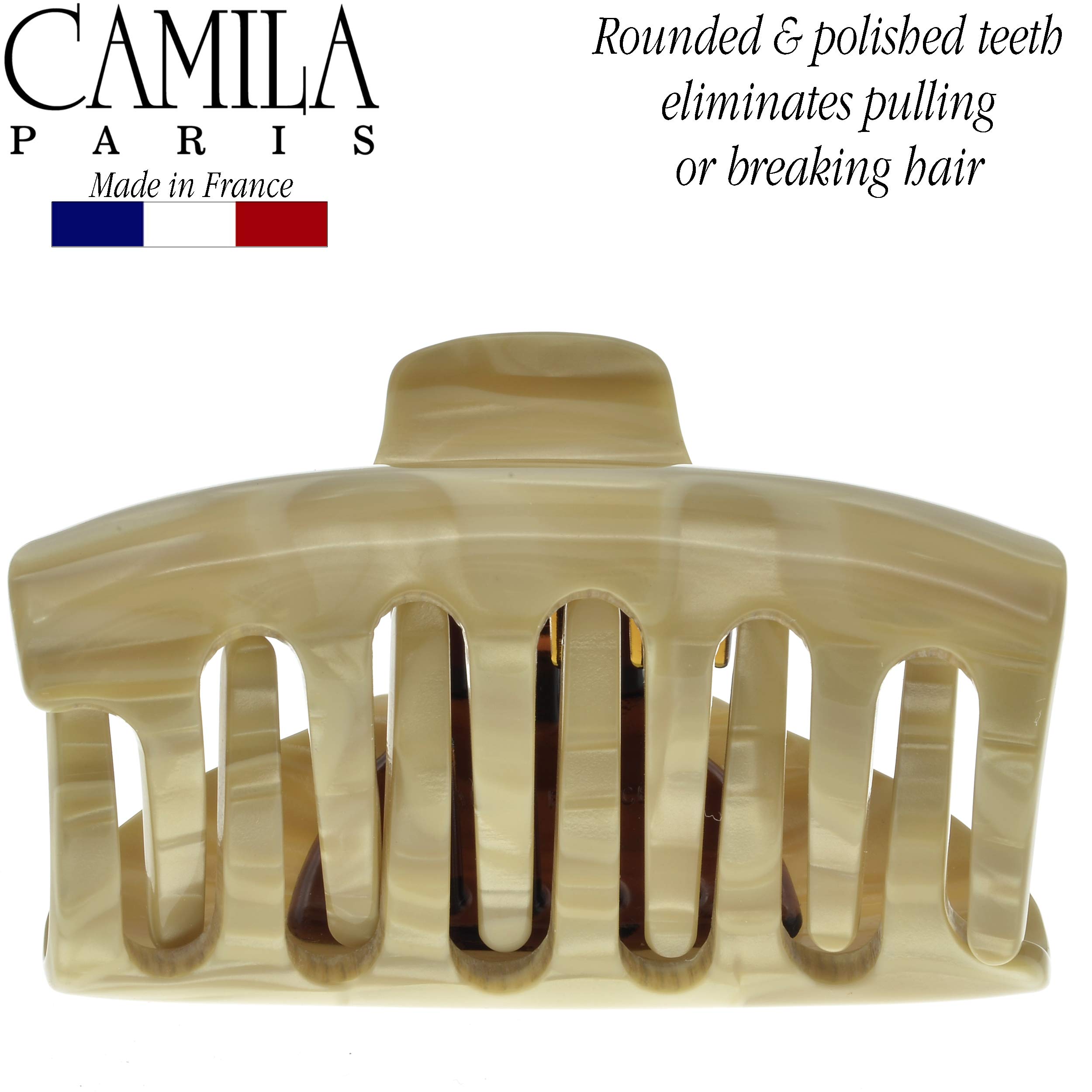 Camila Paris CP2125 French Hair Clip for Women - Strong Hold No Slip Grip Hair Claw Clips for Long Curly Wavy Hair, Beige Hair Accessories Made in France | Perfect for Office, Wedding & Everyday Styling