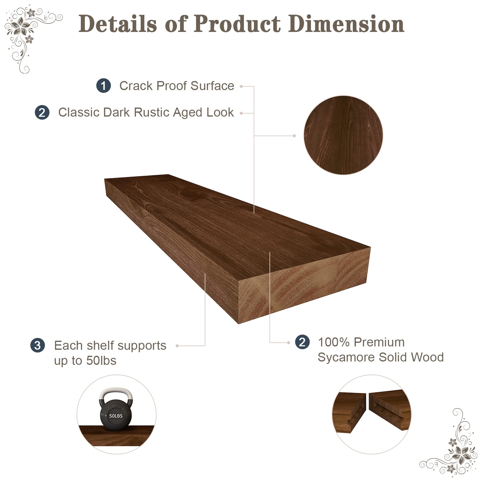 Rustic Dark Walnut Floating Shelves Set of 2 - 36 Inch Natural Wood Wall Mounted Storage Shelves for Bedroom, Living Room, Bathroom, Kitchen, Office & Farmhouse Decor - Perfect for Displaying Books, Plants, Photos and Home Decor Items