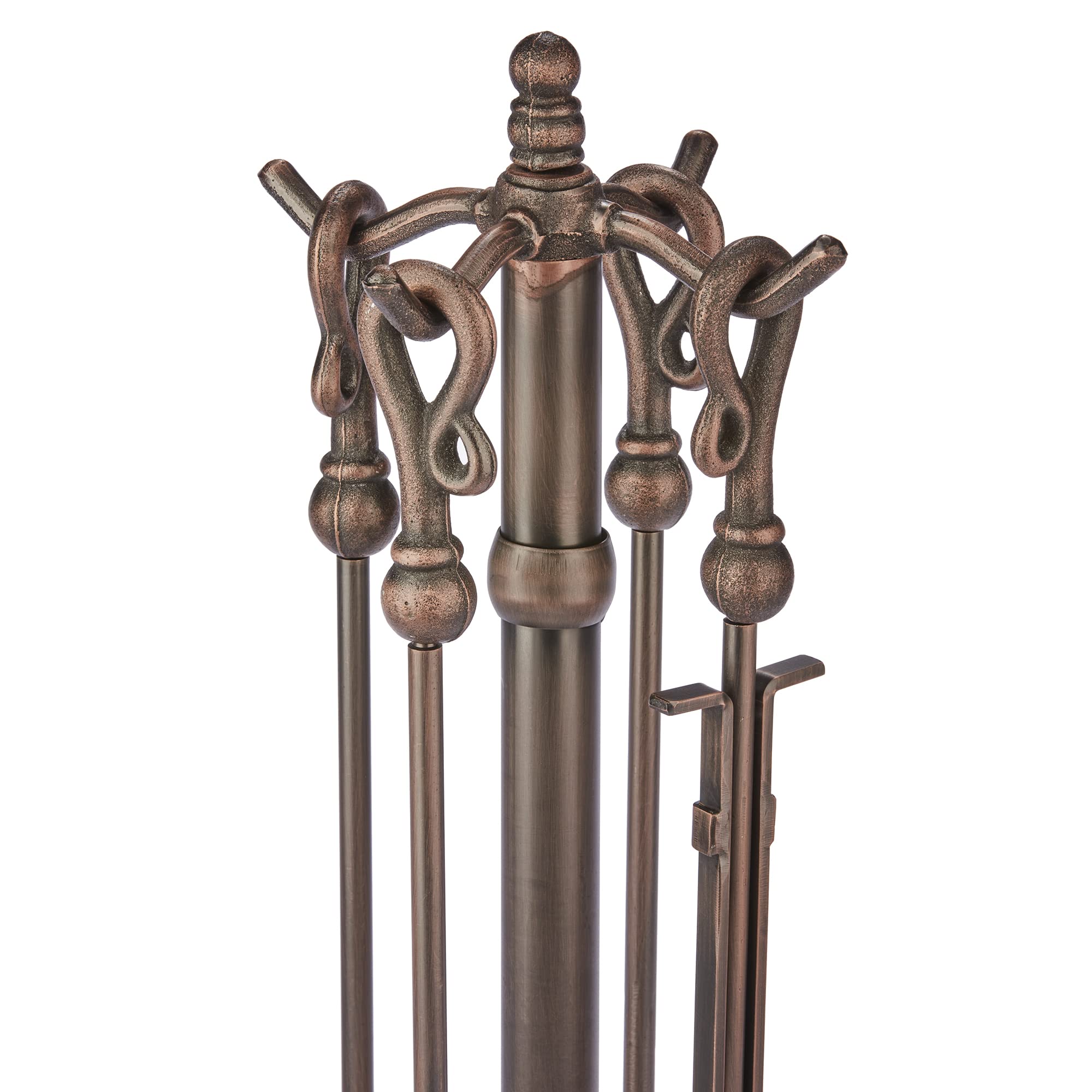 UniFlame F-1657 5-Piece Venetian Bronze Fireplace Tools Set with Heavy Crook Handles - Perfect for Indoor Fireplace, Hearth, and Home Decor