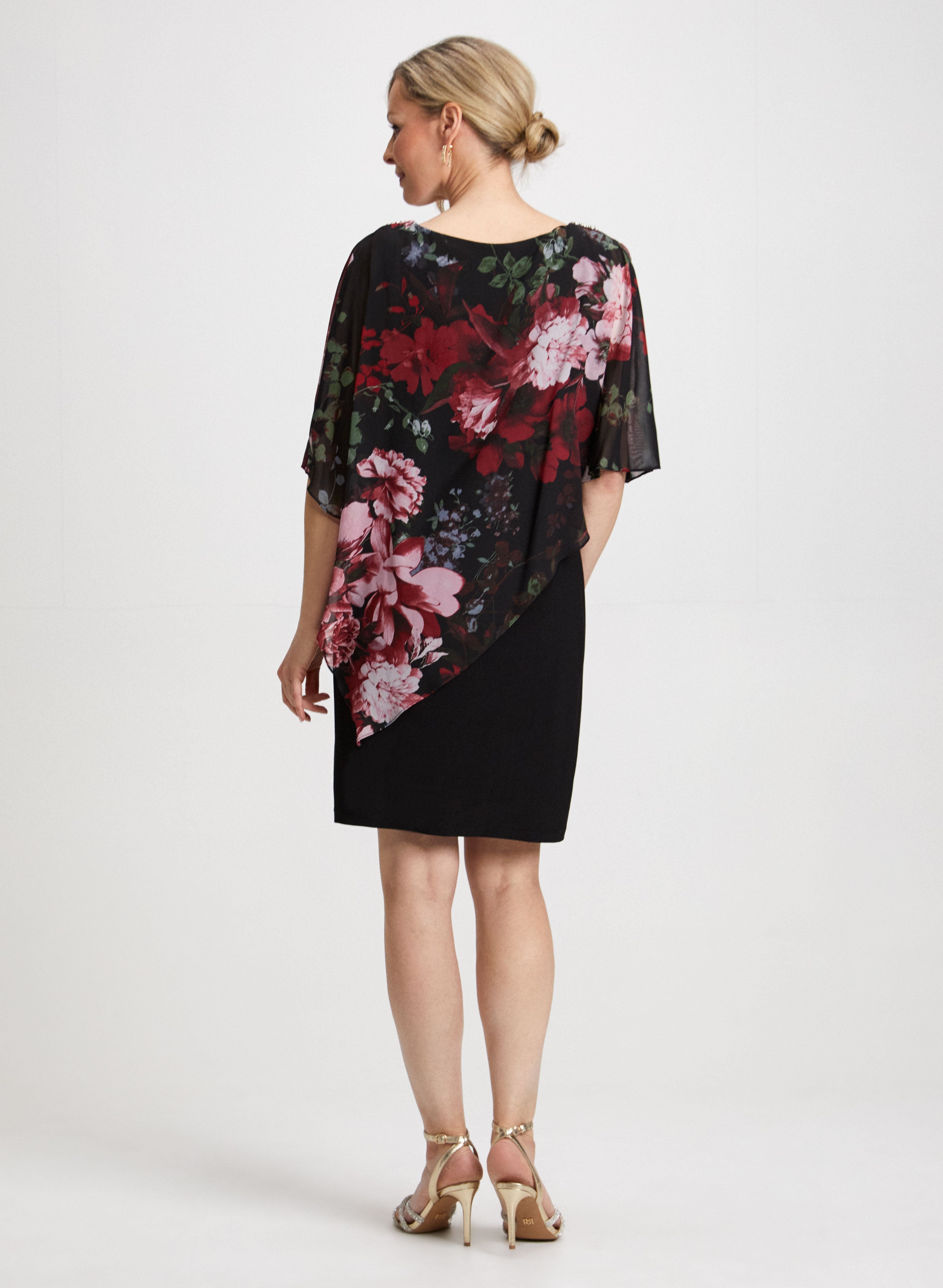 Floral Print Poncho Dress for Women - Boho Chic Beach Cover Up, Summer Vacation Outfit, Casual Dress for Travel & Outdoor Activities