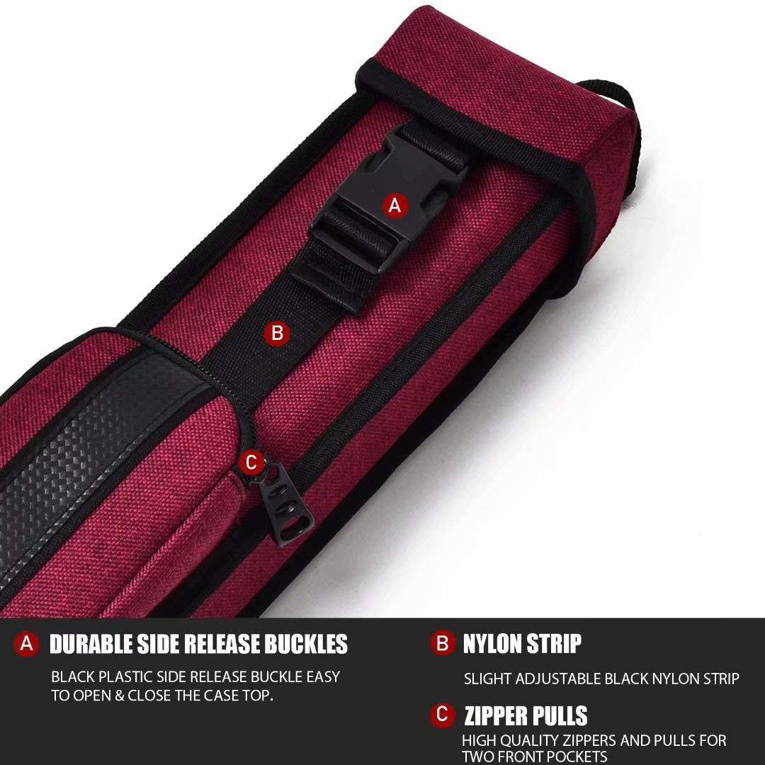 Collapsar 2X2 Pool Cue Hard Case - Durable Nylon/Leatherette Billiard Stick Carrying Case for Travel & Storage