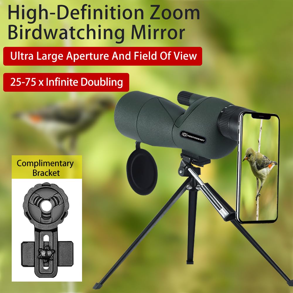 25-75x60 High Power Monocular Telescope with BAK4 Prism & Waterproof Design - Perfect for Bird Watching, Wildlife Observation, Hiking & Outdoor Adventures - Includes Tripod & Phone Adapter for Photography