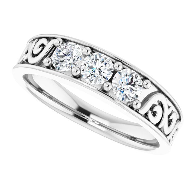 0.75 Carat Round Diamond Filigree Accent Men's Wedding Band - Vintage Inspired Ring for Men - Perfect for Engagement, Anniversary & Special Occasions