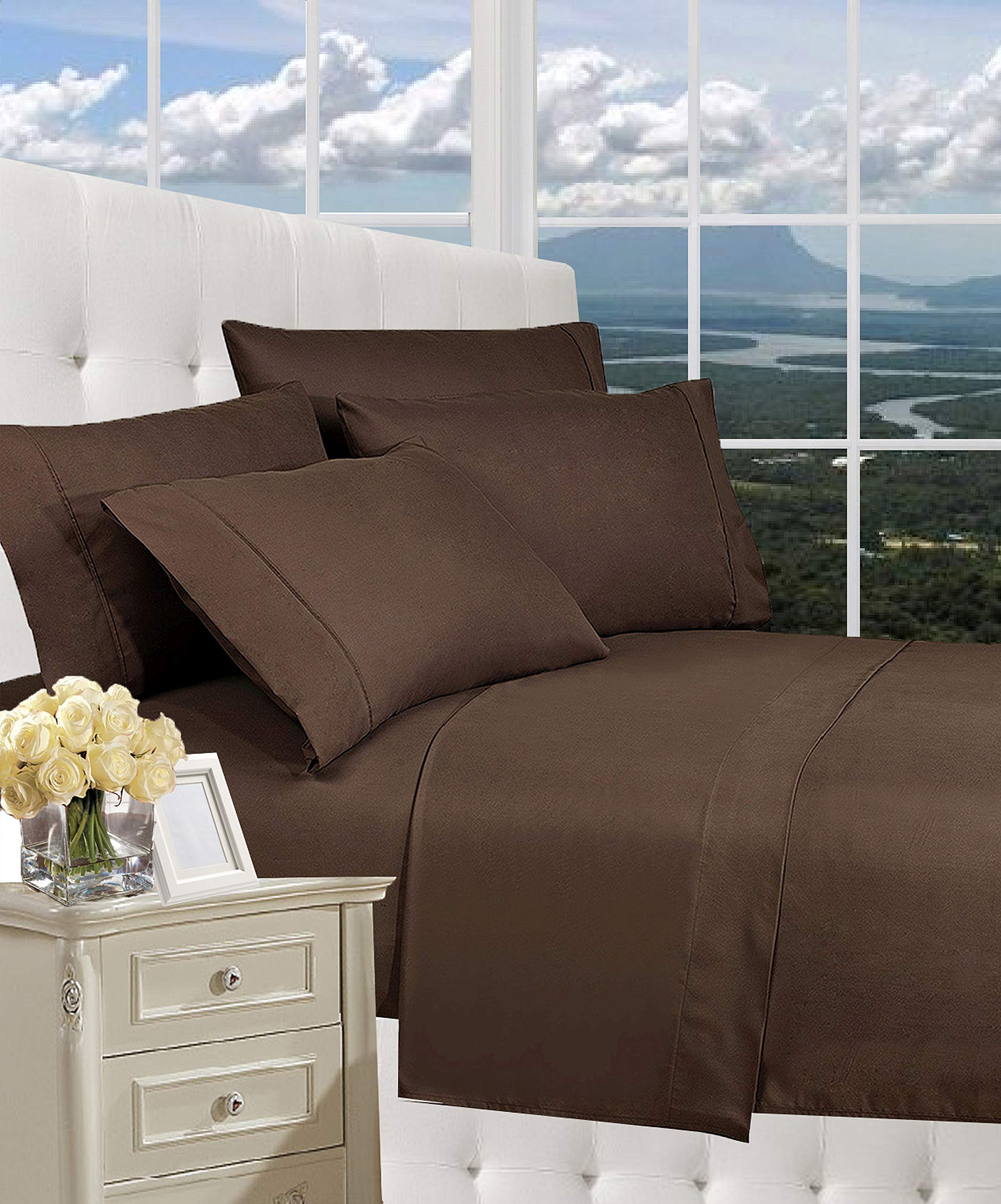 Luxury 1800 Thread Count 3-Piece Bed Sheet Set - Premium Hotel Quality, Wrinkle Free, Deep Pocket Fitted Sheet - Twin Size, Chocolate Brown - Perfect for Home, Hotel, Airbnb & Guest Room Comfort