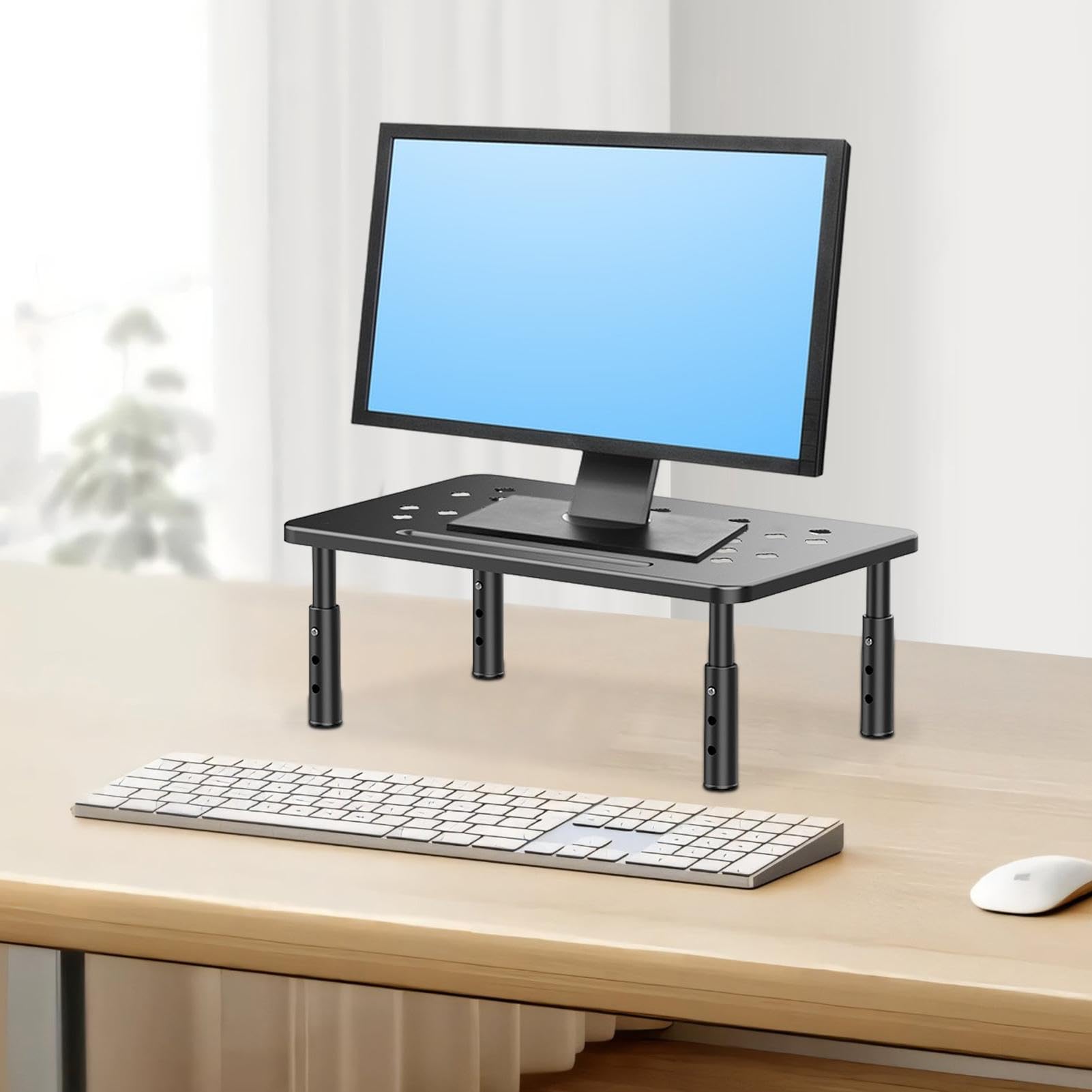 Adjustable Metal Monitor Stand with Laptop Riser - Ergonomic Computer Desk Organizer for Home & Office Workspace | Space-Saving Design for Monitors, Laptops & Accessories