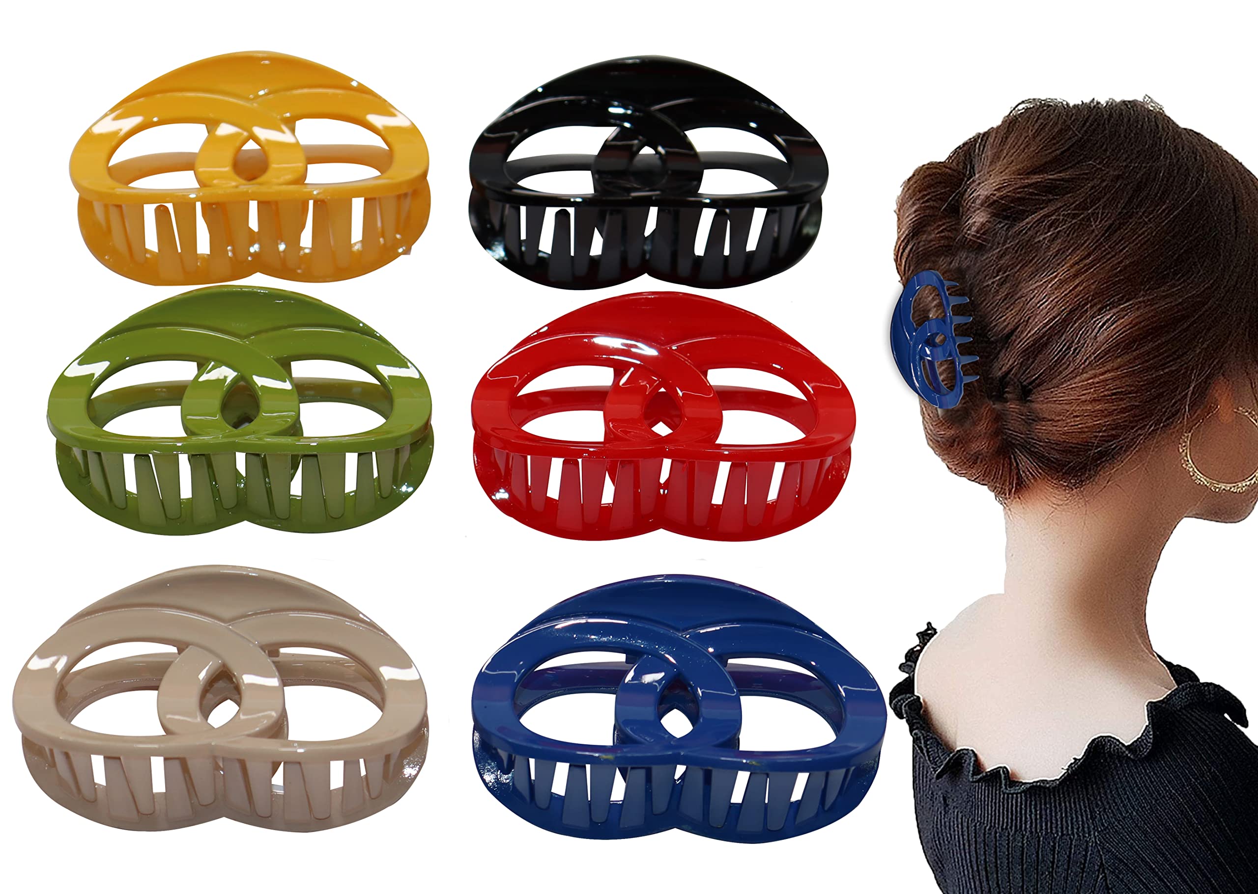 STYLEDOSE 6 Pack Acrylic Hair Claw Clips for Women - Banana Hair Clips, Non-Slip Hair Clamps for Girls & Women (Multicolor) - Perfect for Ponytails, Buns & Everyday Hairstyles