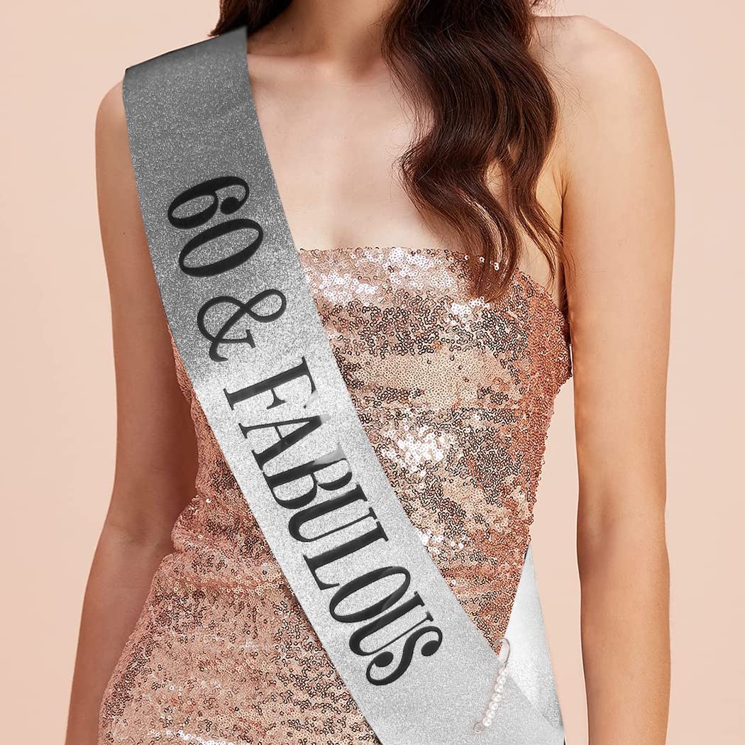60th Birthday Sash & Tiara Set - Elegant Silver Birthday Crown for Women - Perfect 60th Birthday Gift & Party Decorations - Great for Milestone Celebrations, Birthday Parties & Photo Shoots