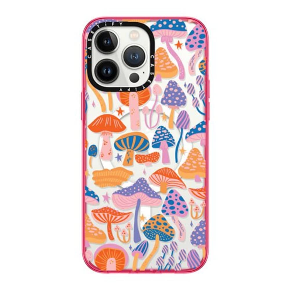 CASETiFY iPhone 14 Pro Max Case - Military Grade Drop Protection (4ft), MagSafe Compatible, Magic Mushrooms Design in Hot Pink - Perfect for Outdoor Adventures & Daily Protection