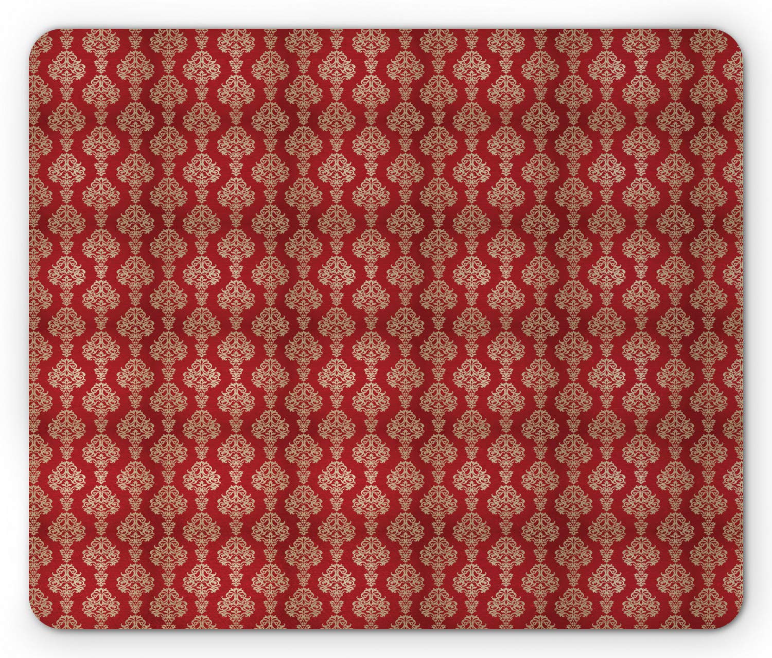 Ambesonne Damask Mouse Pad - Oriental Swirls & Floral Design Non-Slip Rubber Mousepad, Standard Size Rectangle Computer Mouse Mat in Tan & Vermilion for Office, Gaming & Home Workspace Use