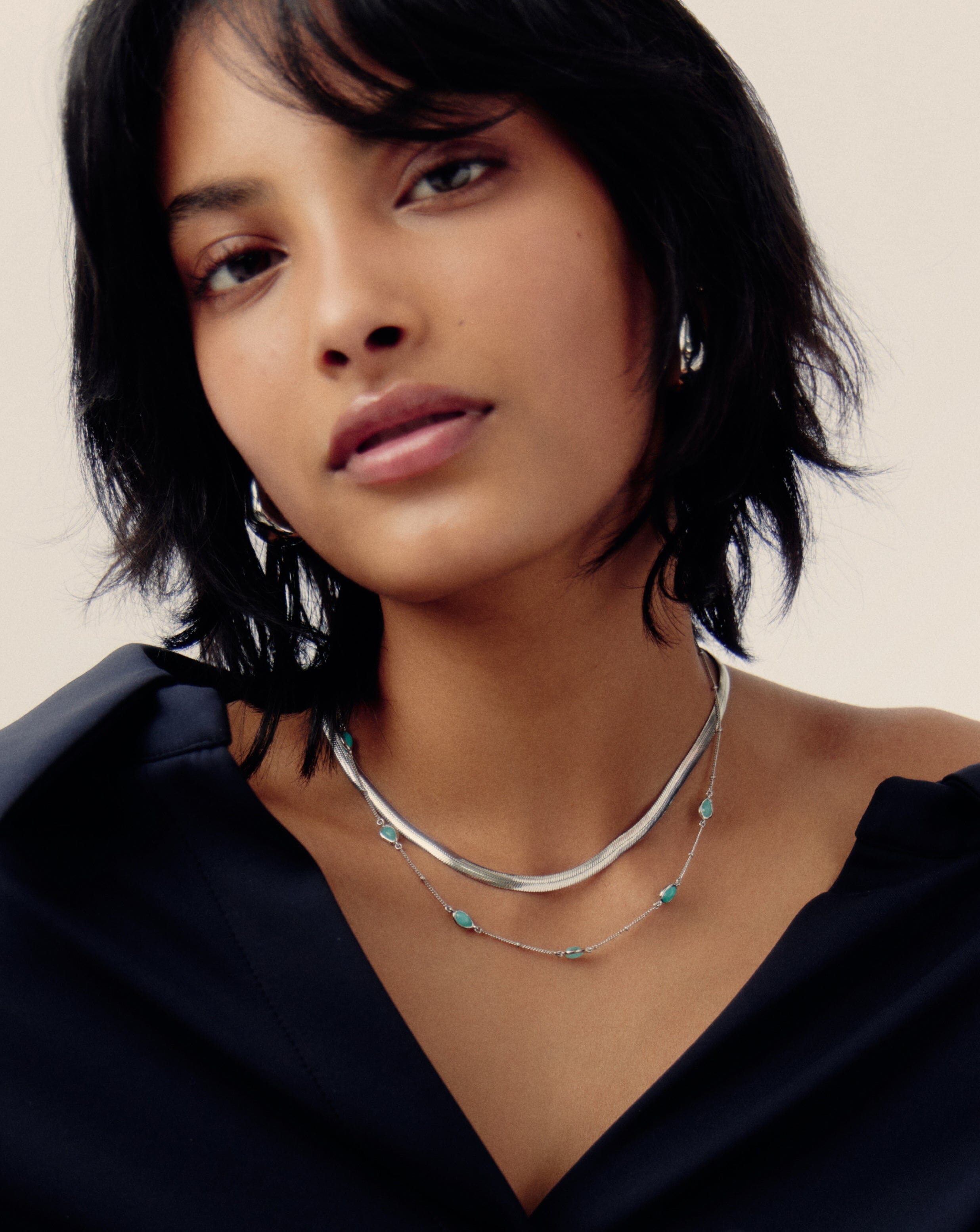 Magma Gemstone Charm Choker Necklace - Sterling Silver & Amazonite Beaded Choker for Women - Perfect for Boho Style, Layering Jewelry, and Everyday Wear
