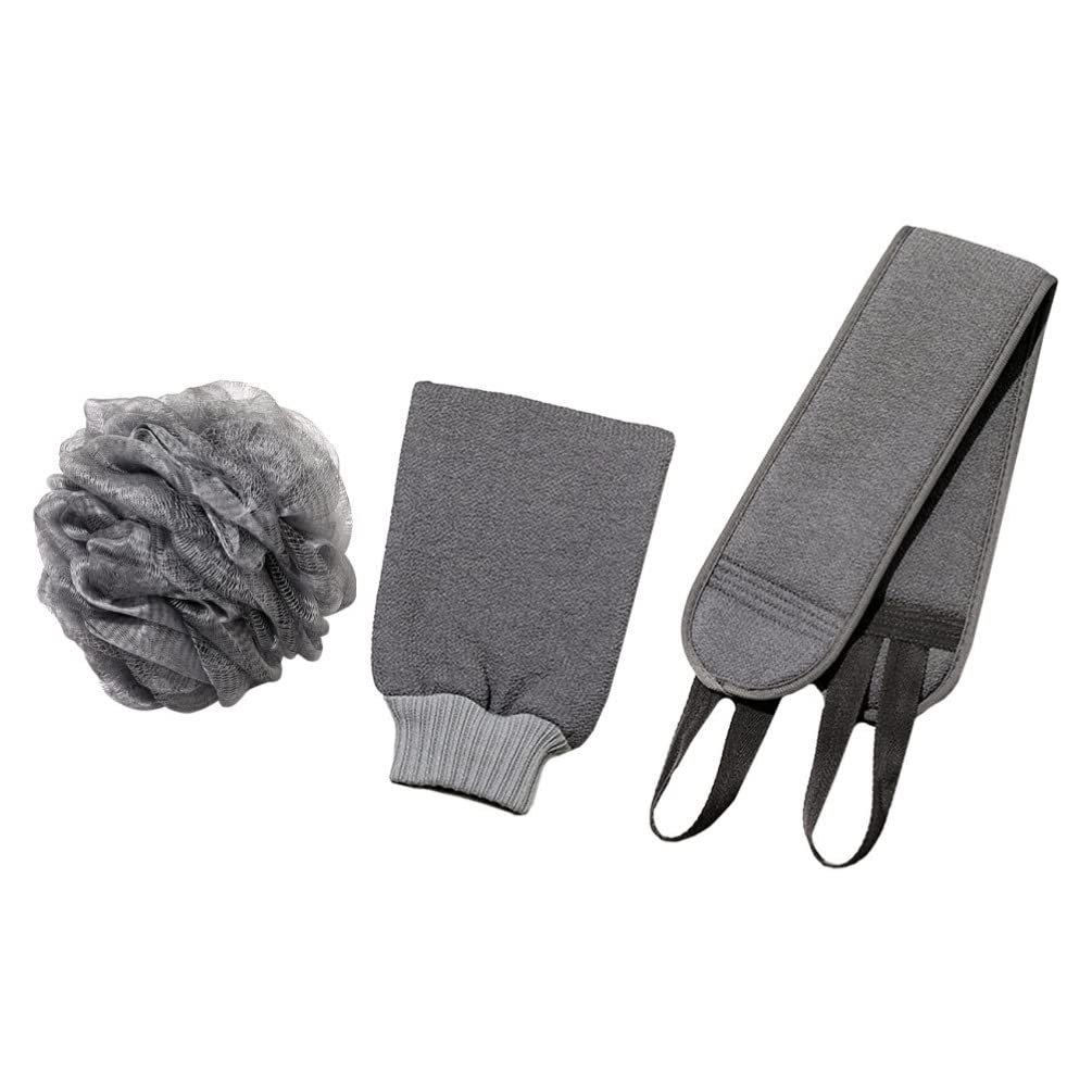 Exfoliating Bath Gloves for Men - Body Scrubber & Loofah Gloves Set - Shower Scrubber Ball & Wash Cloth - Perfect for Deep Cleaning, Dead Skin Removal & Spa Treatment - Great Gift for Father's Day or Self-Care Routine