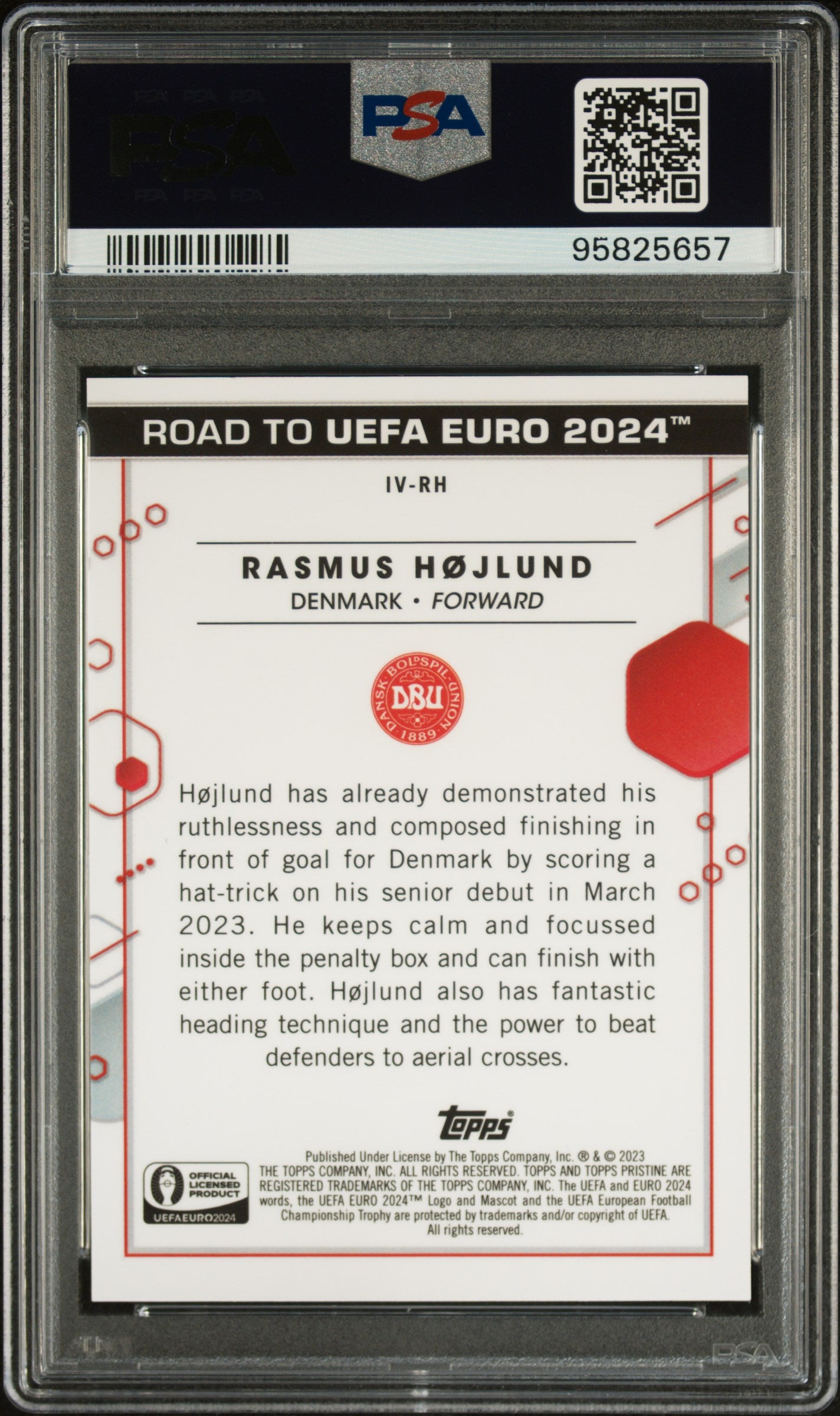 Topps Rasmus Hojlund Red Inevitable Card /5 Pristine Road To Euros 2024 PSA 10 - Rare Soccer Trading Card for Collectors & UEFA Euro 2024 Fans