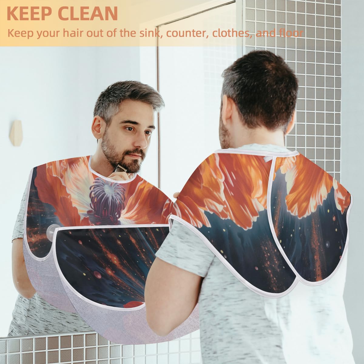 Stylish Poppy Flower Beard Shaving Bib for Men - Waterproof Makeup & Hair Dye Apron, Barber Cape for Haircut & Beard Trimming - Sink Hair Catcher & Grooming Accessory - Perfect for Home Salon, Barbershop & DIY Grooming