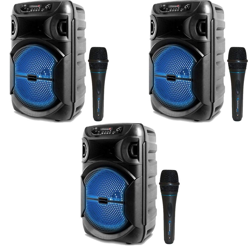 Technical Pro 8 Inch 1000W Portable Bluetooth Speaker with Woofer & Tweeter - Wireless Party Speaker with Built-in Karaoke Mic & XLR to 1/4