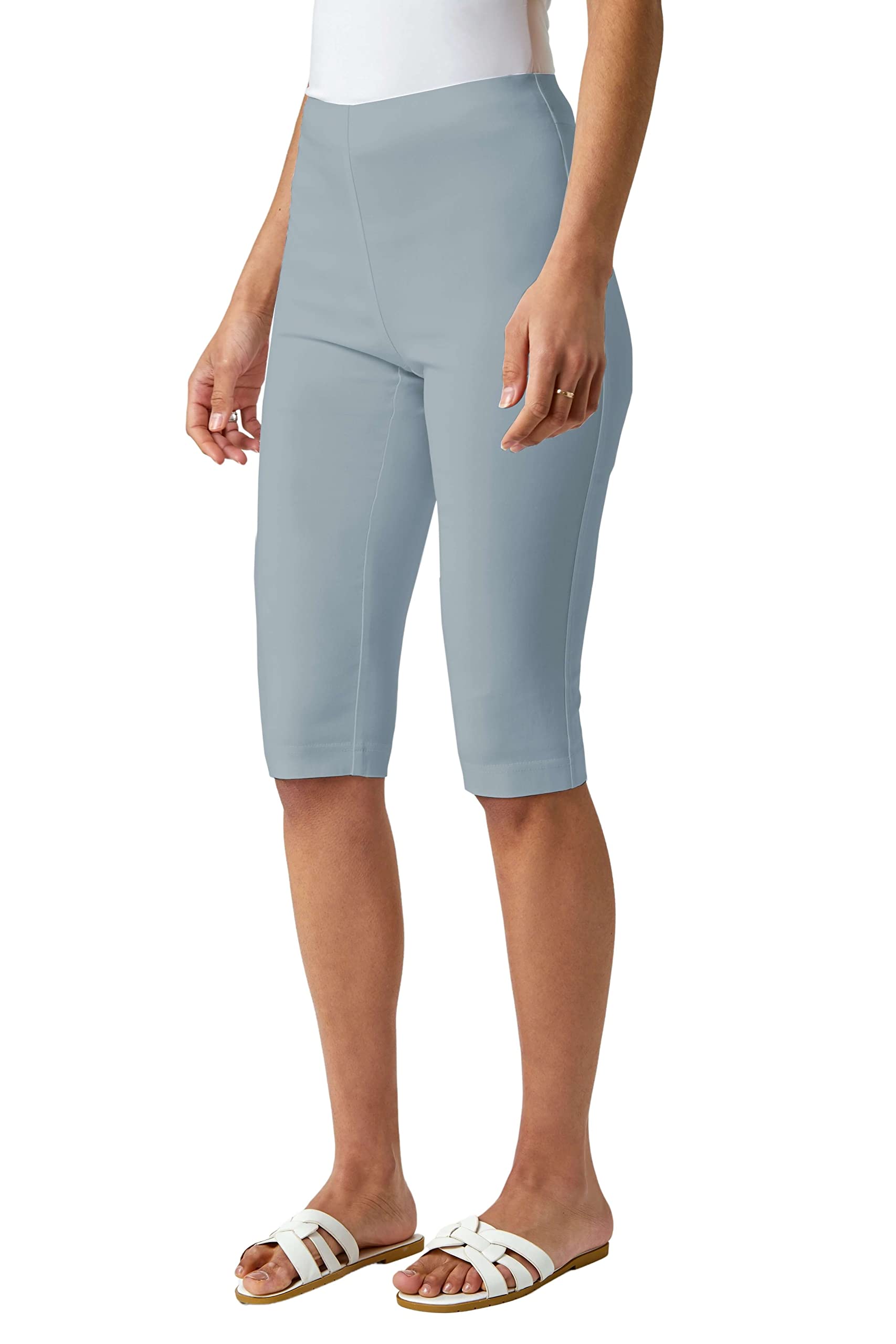 Roman Originals Women's Knee-Length Stretch Bengaline Capri Pants - Comfortable Cropped Trousers for Summer, Lounge & Casual Wear - Perfect for Work, Travel & Everyday Essentials