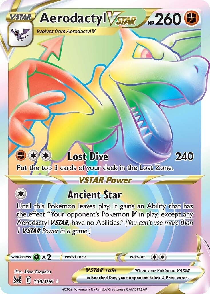 Aerodactyl VSTAR Pokemon Card (199/196) - Sword & Shield Lost Origin TCG - Rare Holo for Collectors & Players - Perfect for Battles & Trading