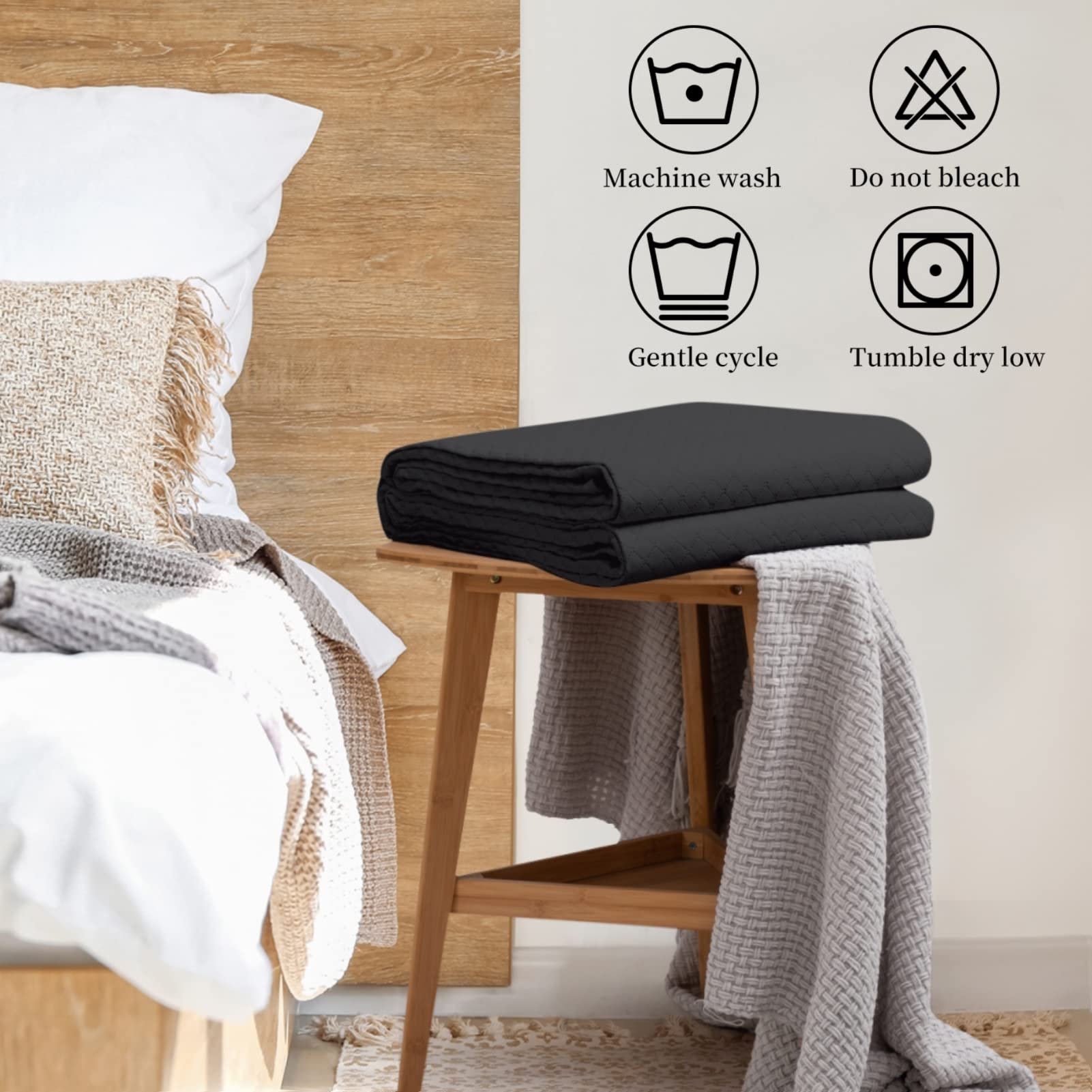 HollyHOME Luxury Checkered Super Soft Solid Pinsonic Quilt Bedspread - Twin Size Black Bed Cover for Cozy Bedroom Decor & Guest Room Essentials