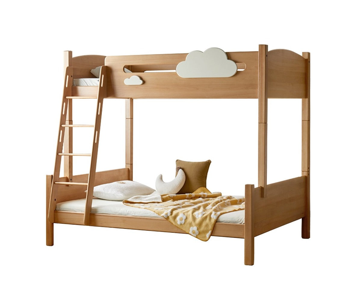 Solid Oak Wood Multi-Functional Bunk Bed with Ladder & Guardrails - Space-Saving Kids Bedroom Furniture for Siblings or Sleepovers
