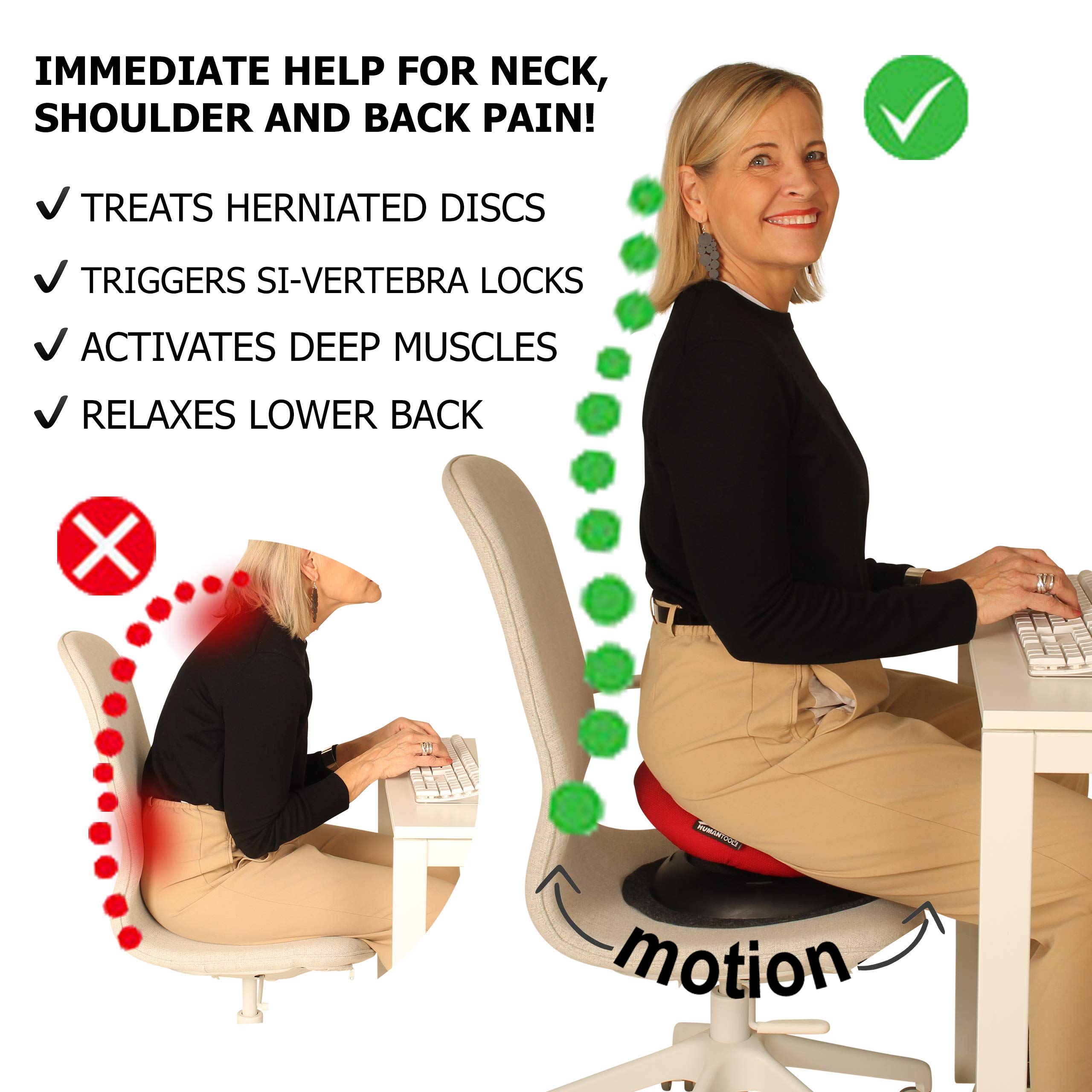 Portable Saddle Stool - Convert Any Chair into Ergonomic Swinging Saddle Seat - Black Comfortable Office Stool for Posture Support by Humantool | Ideal for Home Office, Coworking Spaces & Gift for Professionals
