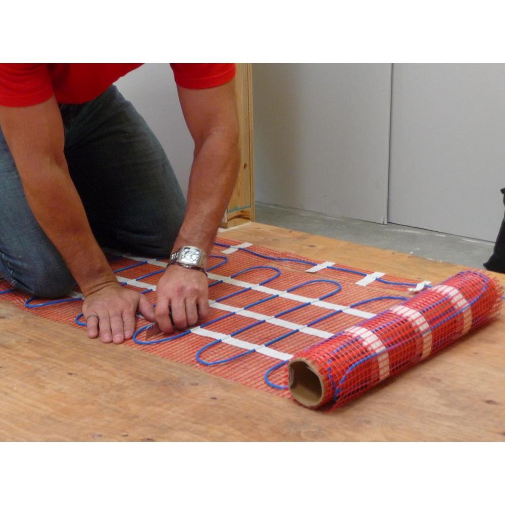 King Electric FCM1-90T 120V Electric Floor Heating Mat - 90 Sq Ft with Thermostat - Warm Floors for Bathroom, Kitchen & Basement in Winter