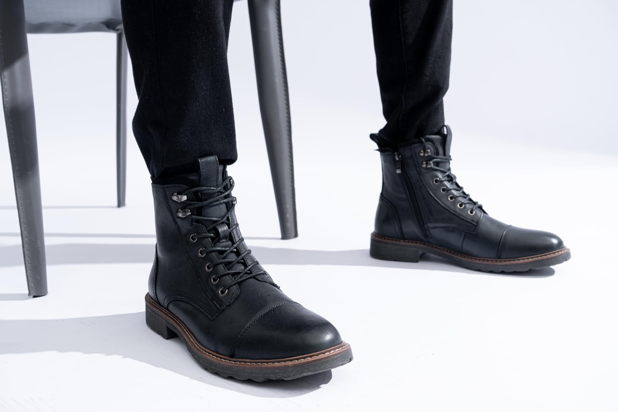 Vostey Men's Waterproof Chukka Boots - Motorcycle & Casual Leather Boots for Men | Durable Outdoor, Riding & Everyday Wear