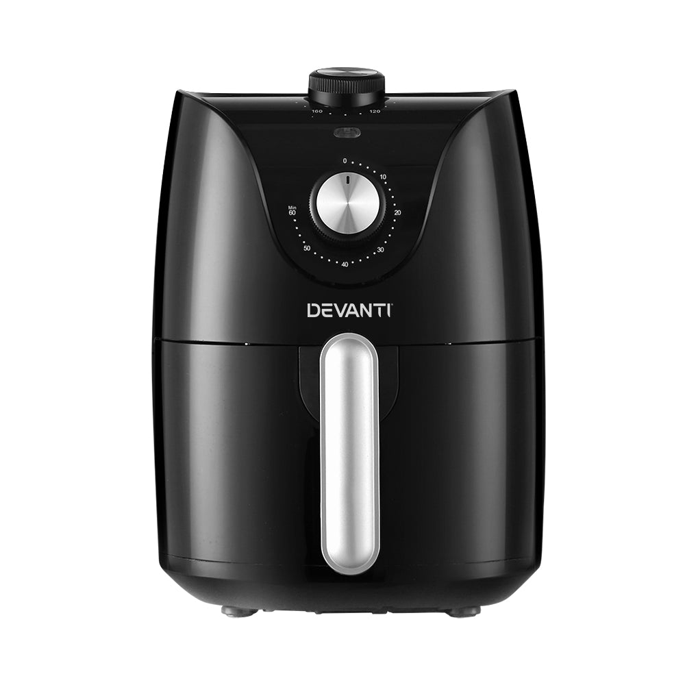 Devanti 2.5L Air Fryer with Adjustable Temperature Knob - Healthy Oil-Free Cooking for Family Meals, Snacks & Quick Meals