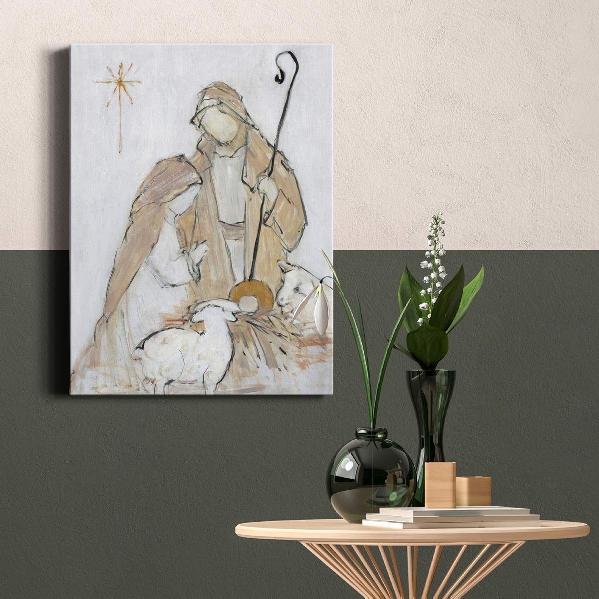 Premium Holy Night Family Wall Art - Jesus, Mary & Joseph Gallery Wrapped Canvas Print (48x32 Inches) | Ready to Hang Christian Home Decor | Made in USA | Perfect for Living Room, Bedroom & Church Decorations