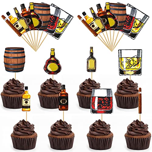 32-Piece Whiskey-Themed Cupcake Toppers - Aged to Perfection Decor for Whiskey & Beer Lovers | Perfect for Birthday Parties, Man Cave Decorations & Bachelor Party Favors | Ideal for Whiskey Tasting Events & Bourbon-Themed Celebrations