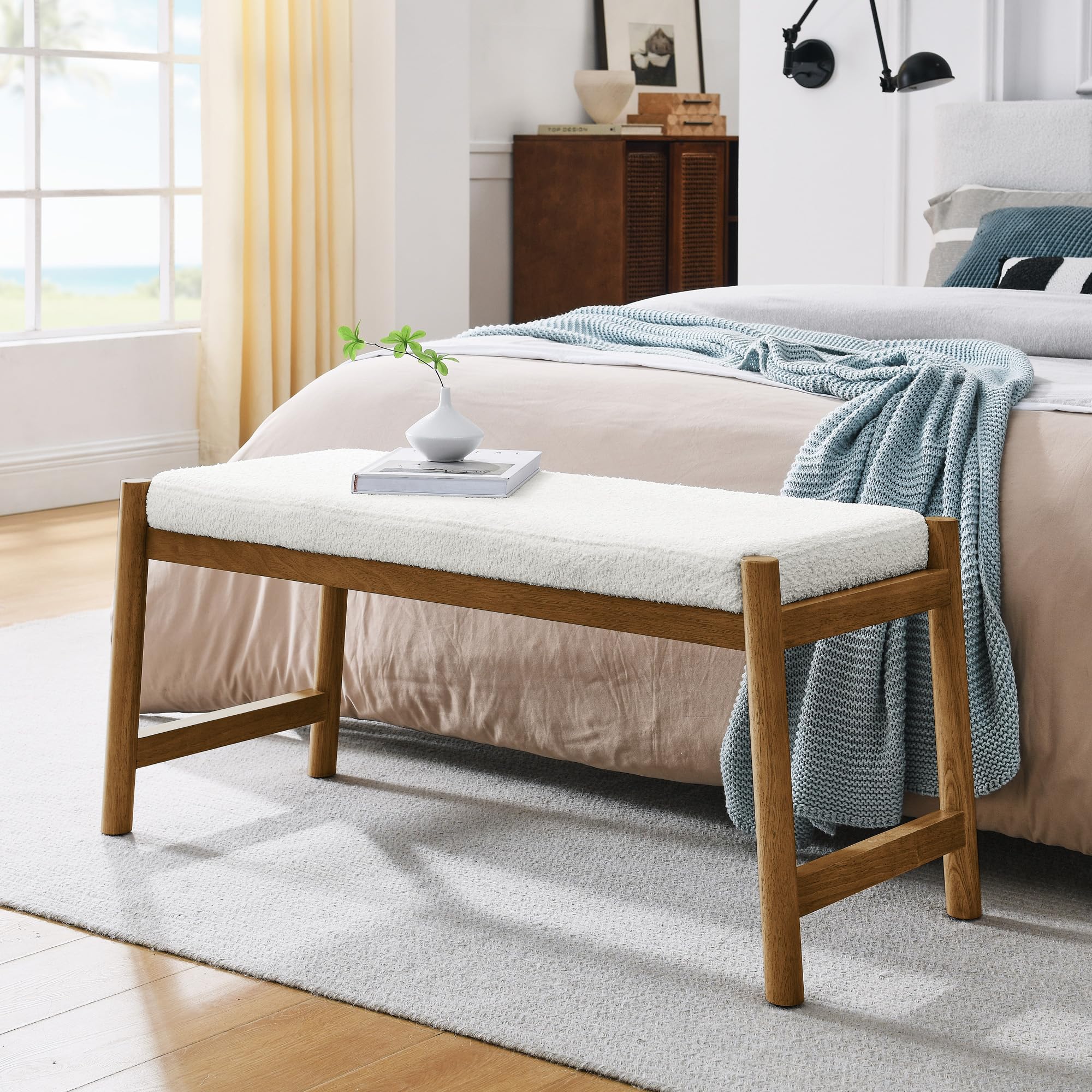 Fabric Upholstered Entryway Bench with Padded Seat - Solid Rubber Wood Frame - Multi-Purpose Indoor Bench for Bedroom, Living Room, Kitchen & Dining Area - Elegant Brown Finish - Perfect for Hallway Seating, Bed End Decor & Compact Dining Solution
