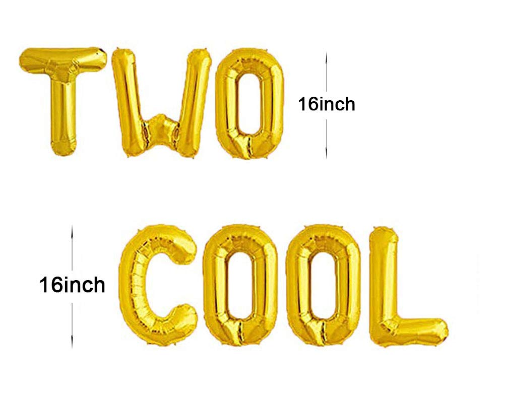16 Inch Gold Letter Foil Balloons for Birthday Party Decorations - AonnDeel TWO COOL Alphabet Balloons for Baby Shower, 2nd Birthday & Special Events - Perfect for Party Backdrops, Photo Booths & Celebration Decor