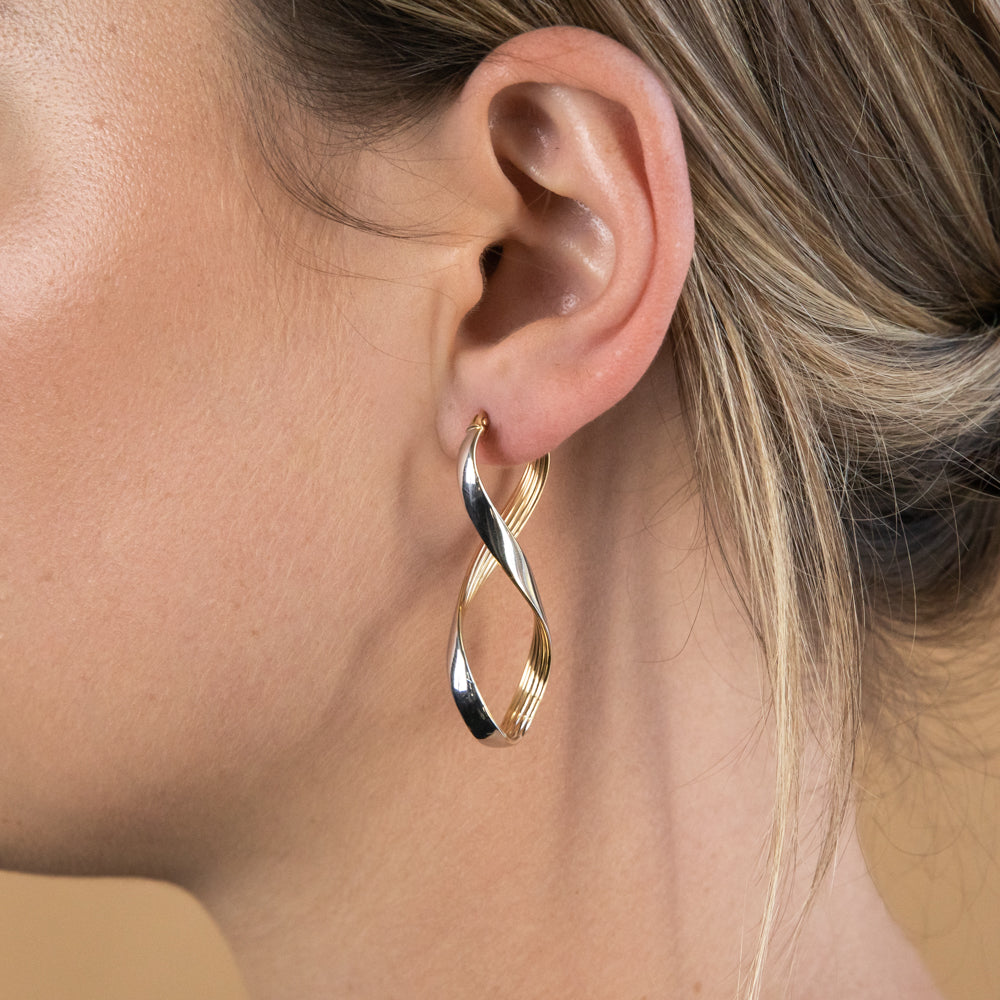 9ct Yellow and White Gold Infinity Hoop Earrings for Women - Elegant Stackable Huggie Earrings for Everyday Wear, Date Night & Special Occasions