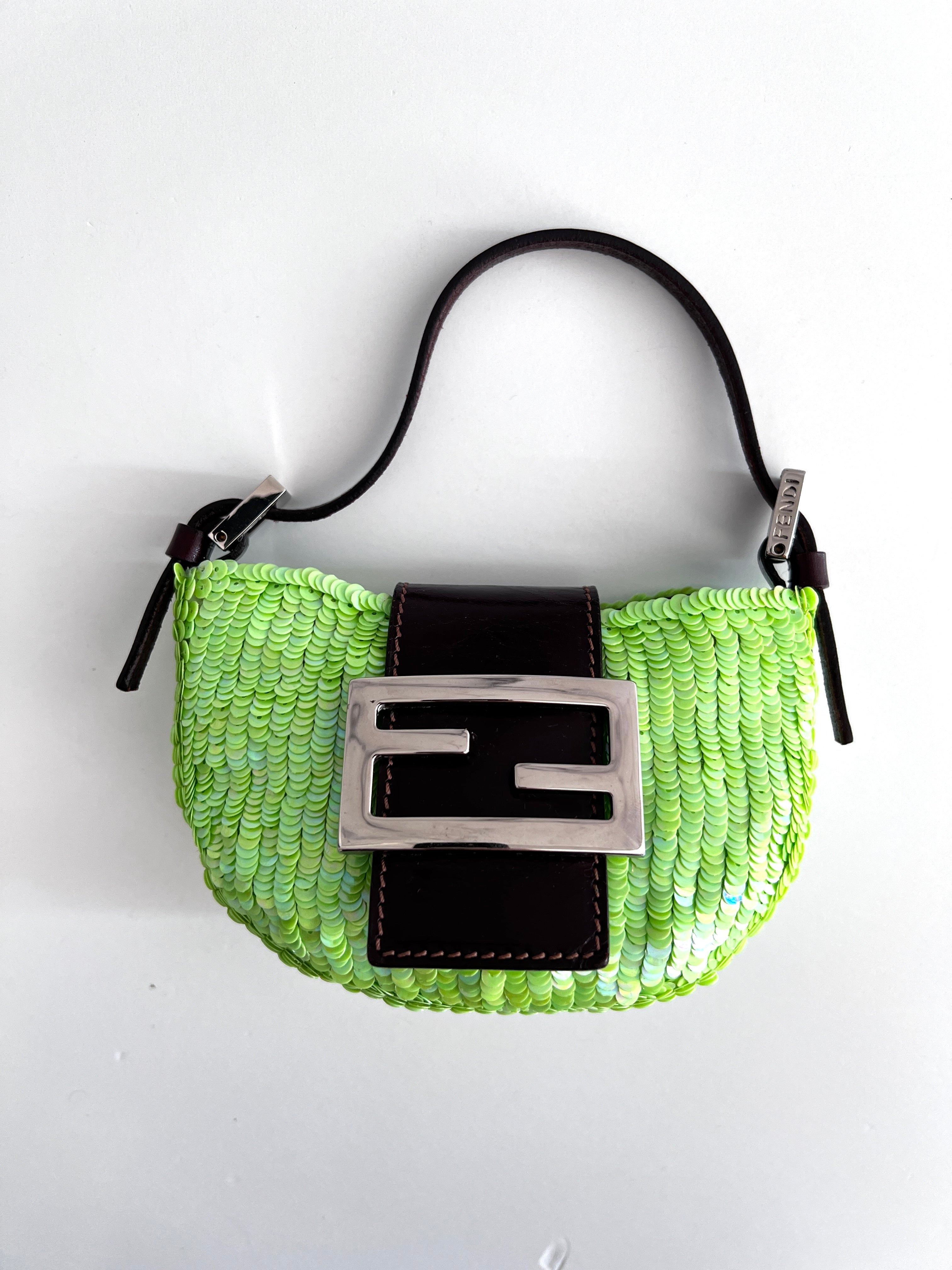 Vintage Neon Green Small Sequin Croissant Bag - Stylish Crossbody Purse for Women, Perfect for Parties, Night Out & Special Occasions