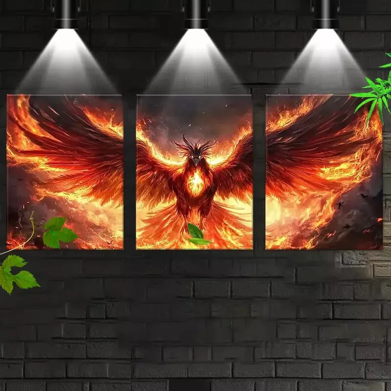 3-Piece Fiery Phoenix Wall Art Set - Framed Canvas Prints 50x70cm - High Quality Australian Made Wall Decor - Ready to Hang - Perfect for Living Room, Bedroom, or Office Decoration