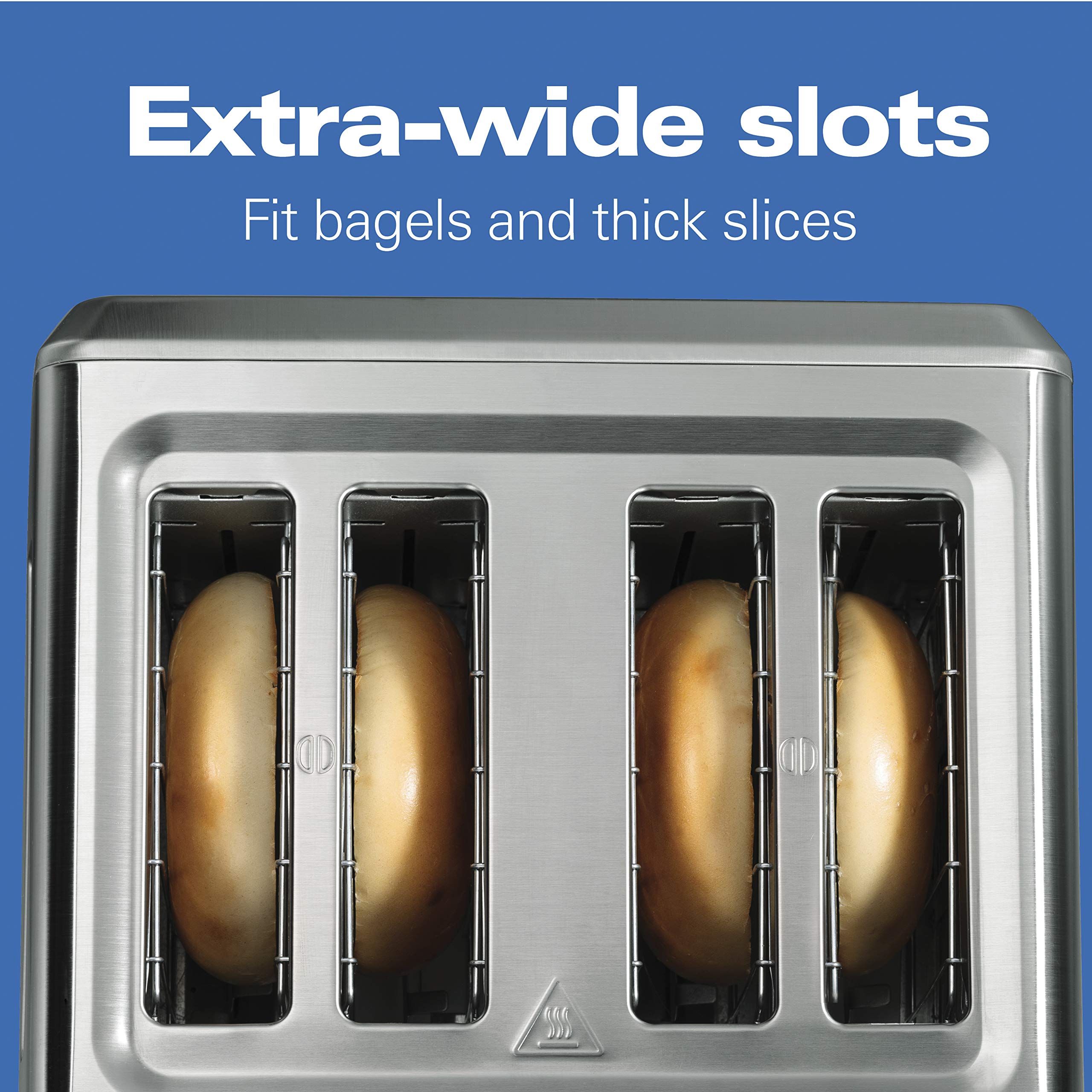 Hamilton Beach 4 Slice Toaster - Extra-Wide Slots, Bagel Setting, Defrost Function - Stainless Steel (24796) - Perfect for Breakfast, Bagels, and Quick Snacks at Home or Office