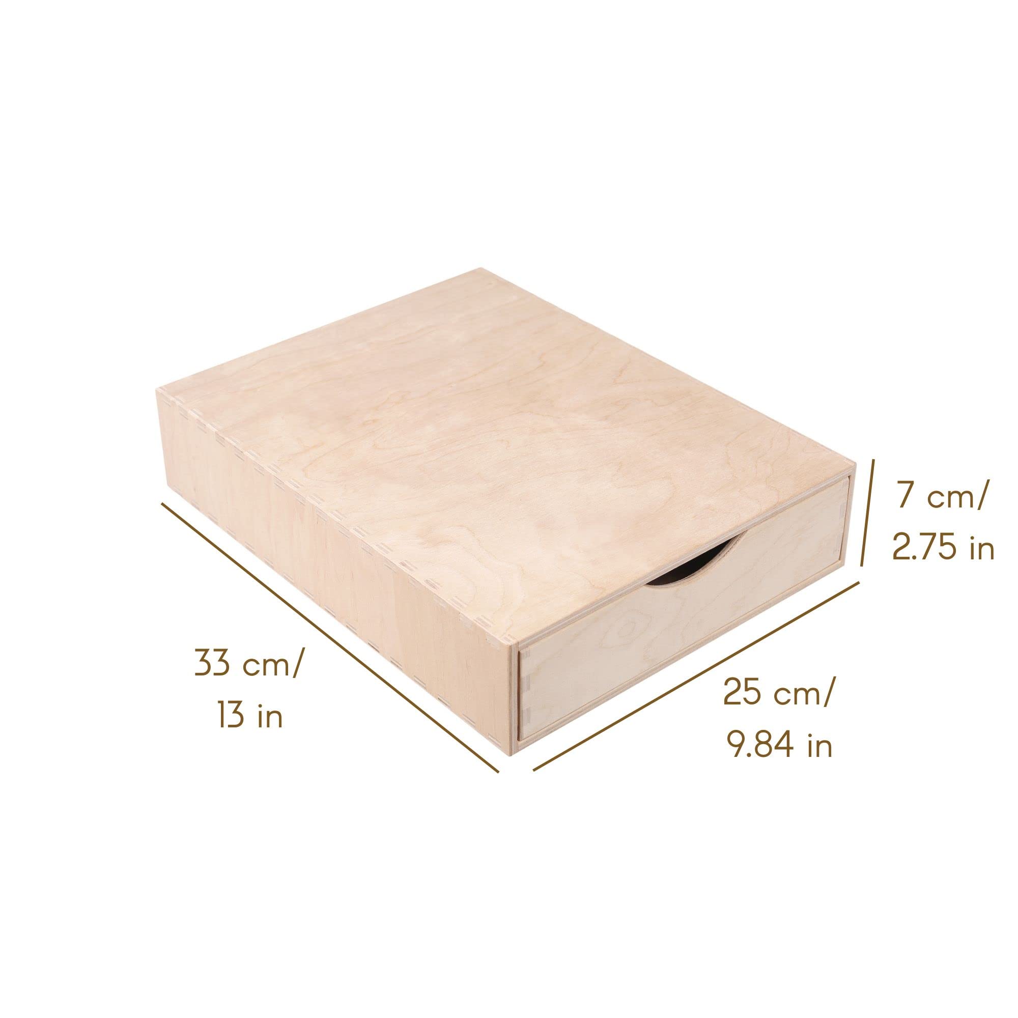 Large Wooden Chest of Drawers - 12.99 x 9.84 x 2.75 Inches - 1 Compartment Desk Organizer for Paperwork, Files & Folders - Plain Stationery Tray for Office Accessories Storage - Perfect for Home Office, Study Desk & Workspace Organization