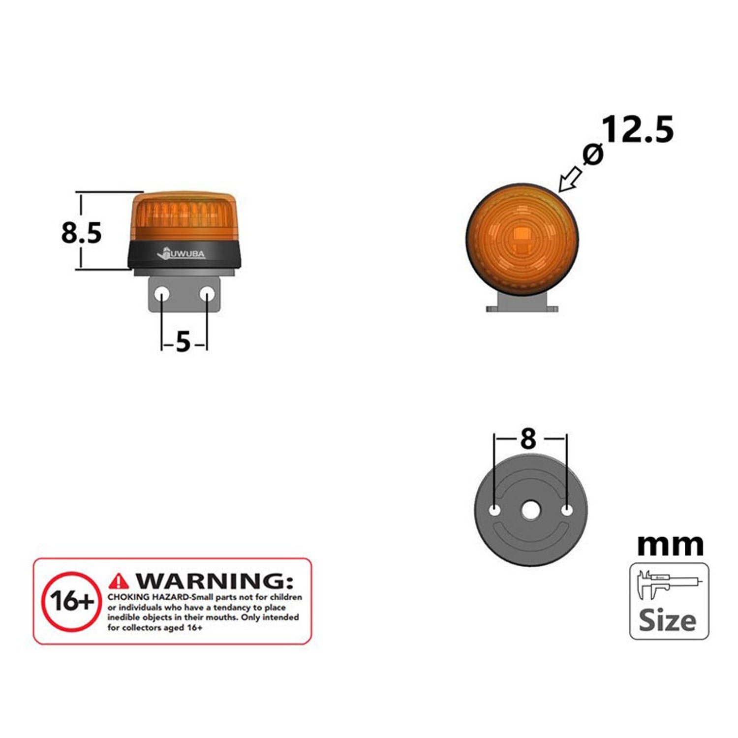 360° Rotating 5V LED Warning Light for 1/14 Scale TAMIYA RC Construction Vehicles - Perfect for DIY Model Trucks, Tractors, Diggers & Dumpers - Ideal for RC Car Enthusiasts & Construction Vehicle Displays