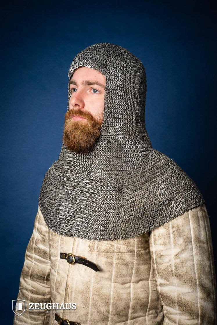 Chainmail Hood - 6mm Steel Flat Ring Riveted Medieval Armor for LARP, Cosplay & Renaissance Fairs - Oil Finished for Durability & Rust Protection