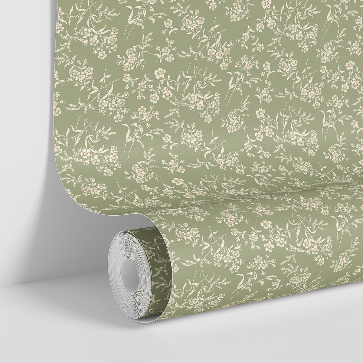 Sage Camille Floral Wallpaper - Peel and Stick Removable Wallpaper for Bedroom, Living Room, Nursery - Botanical Green Leaf Design for Home Decor