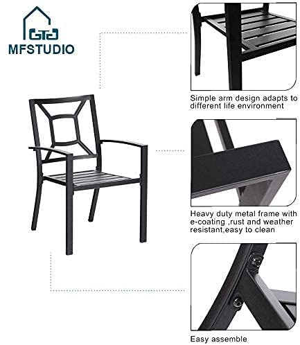 MFSTUDIO 6-Piece Patio Dining Chairs Set - Outdoor Wrought Iron Stackable Armchairs with Armrests, Black - Perfect for Backyard, Garden, Poolside & Restaurant Outdoor Seating