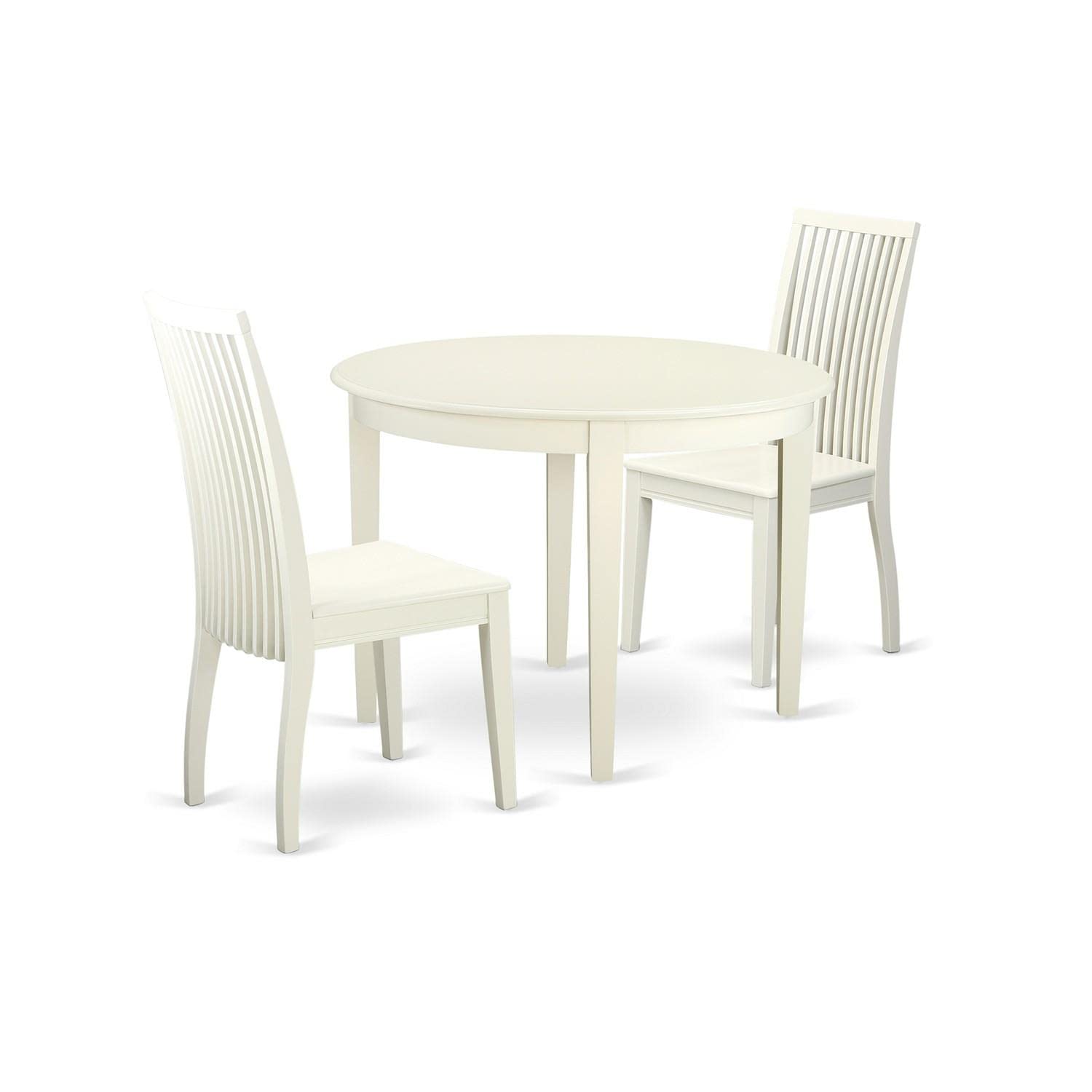 East West Furniture BOIP3-LWH-W 3-Piece Round Kitchen Table Set with 2 Chairs for Small Spaces, 42x42 Inch, Linen White - Perfect for Apartments, Breakfast Nooks & Cozy Dining Areas