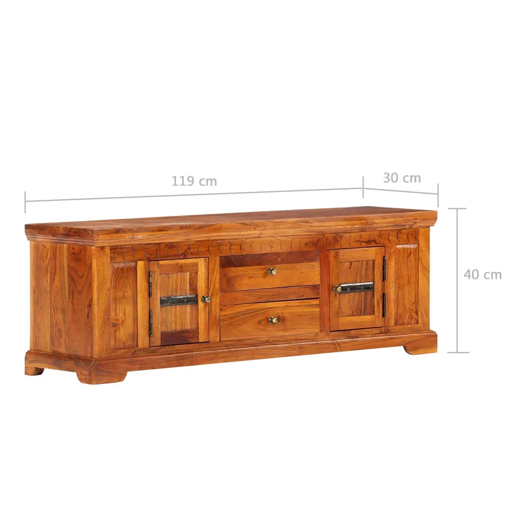 Rustic Solid Acacia Wood TV Stand with Storage Shelves - 46.8