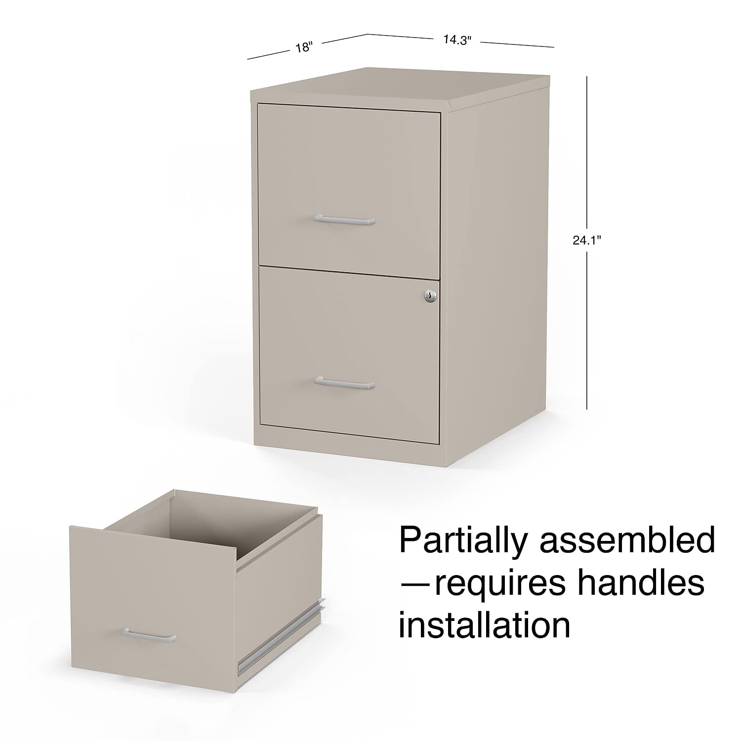 Staples 2806662 2-Drawer Vertical Locking File Cabinet - Letter Size, 18-Inch Depth, Putty/Beige - Perfect for Office Organization & Document Storage