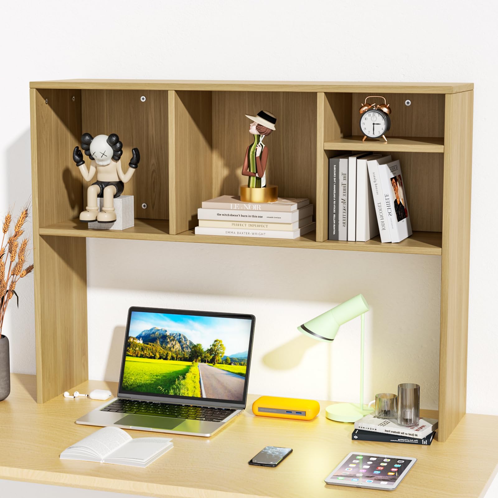 2-Tier 4-Shelf Desk Hutch Organizer - Wooden Desktop Bookshelf for Computer Desk, Office & Home - Perfect for Dorm Rooms, Workspaces & Small Spaces Storage Solutions
