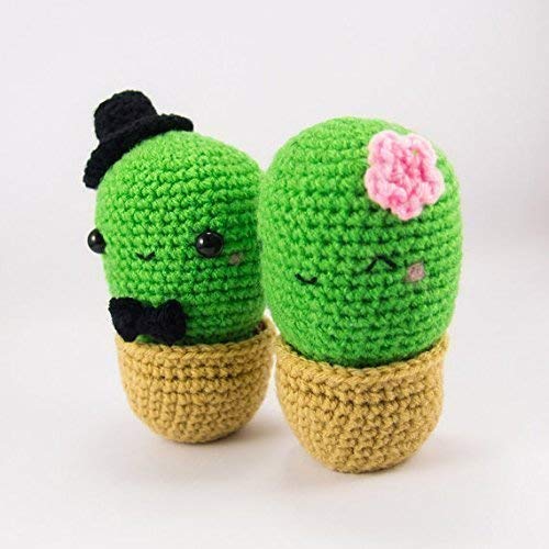 Cute Cactus Couple Crochet Amigurumi - Handmade Crocheted Cactus Dolls for Home Decor, Wedding Gift, or Valentine's Day Present