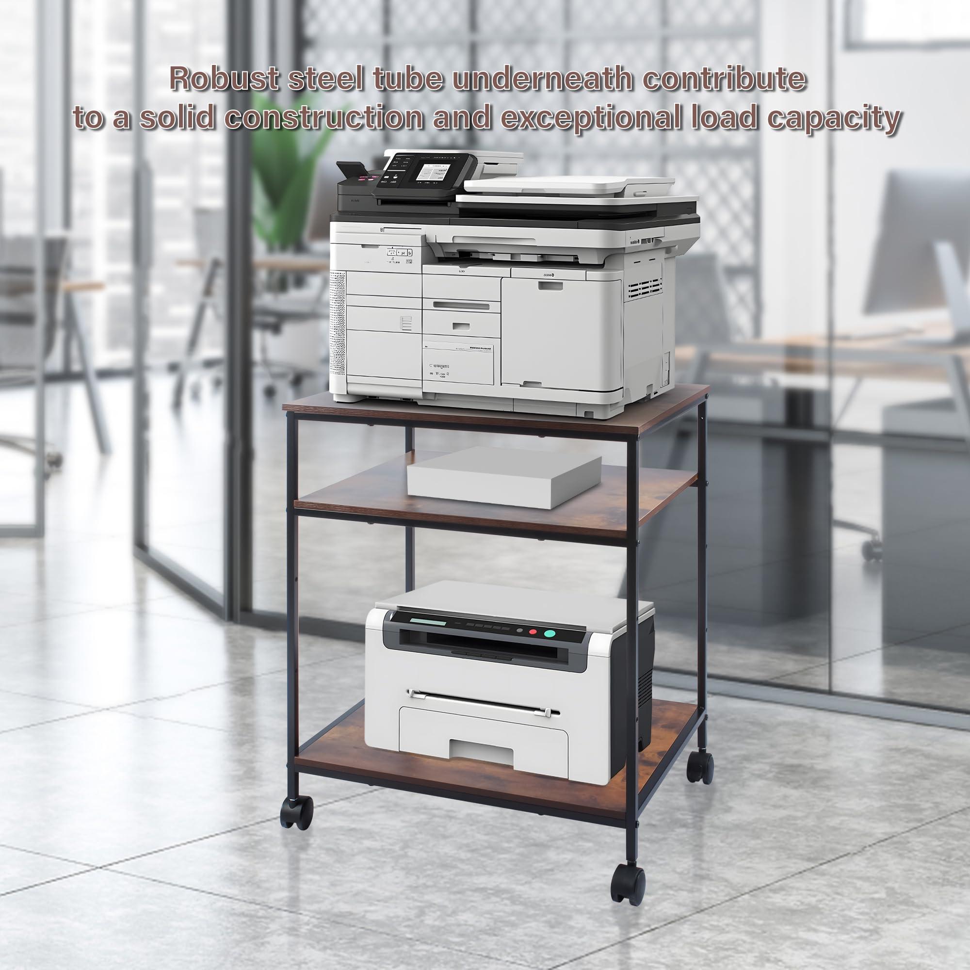 Sutex Heavy Duty Adjustable 3-Tier Rolling Printer Cart - 23.6